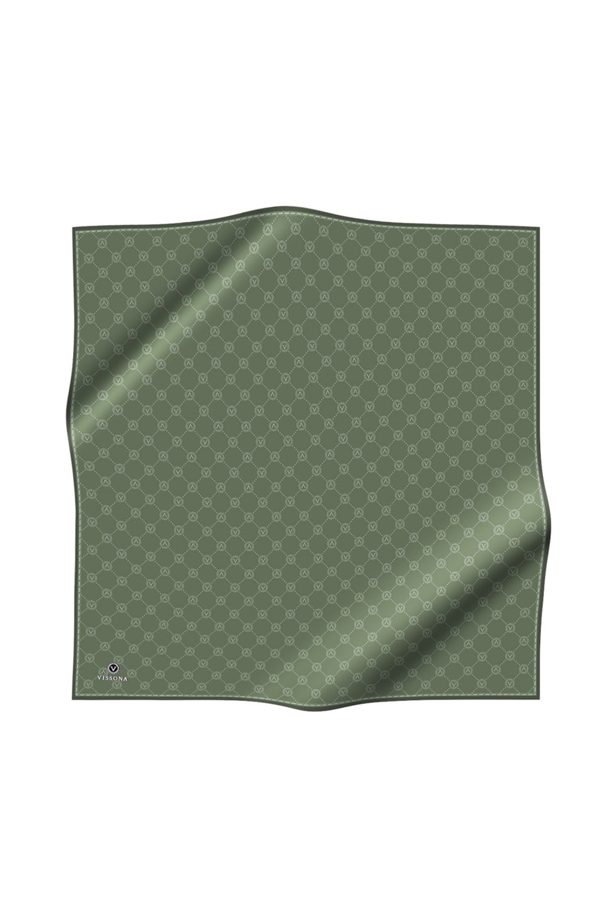%100 Twill İpek Monogram Desenli Çağla Renkli 90x90 Eşarp Dikim Şekli : El Dikişi