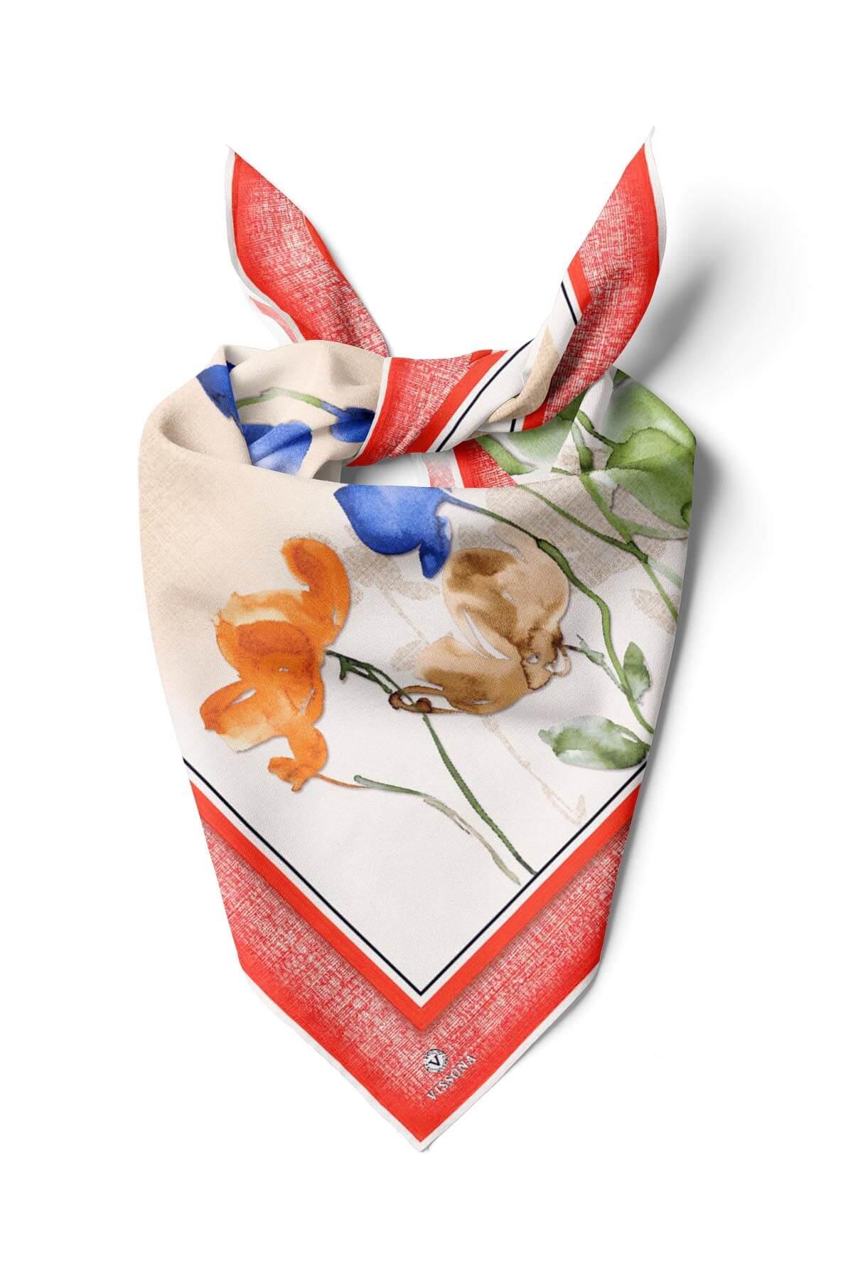 %100 İpek Kadın Desenli Bandana 80x80