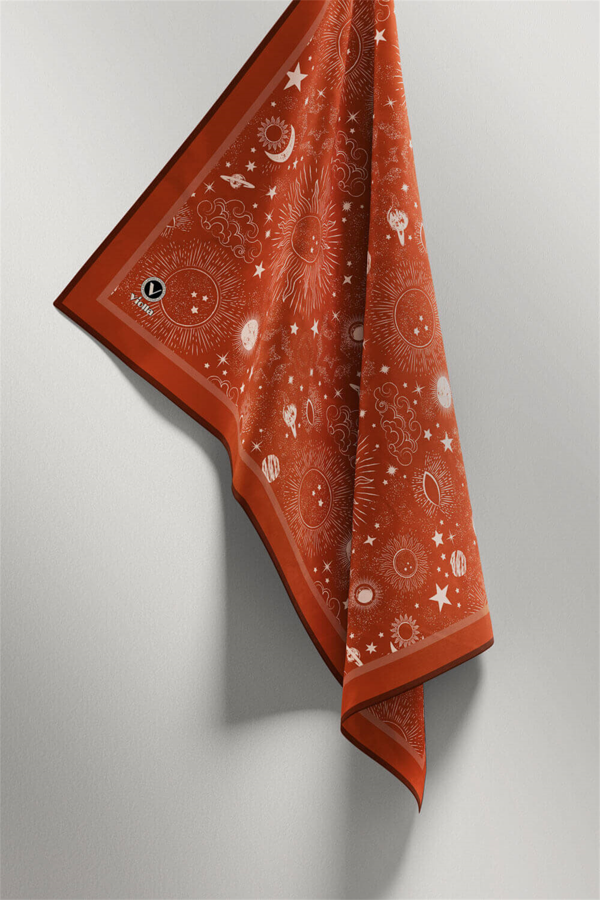 Twill Galaksi Desenli Taba Renkli 90x90 Eşarp (İpek İçermez) Dikim Şekli : El Dikişi