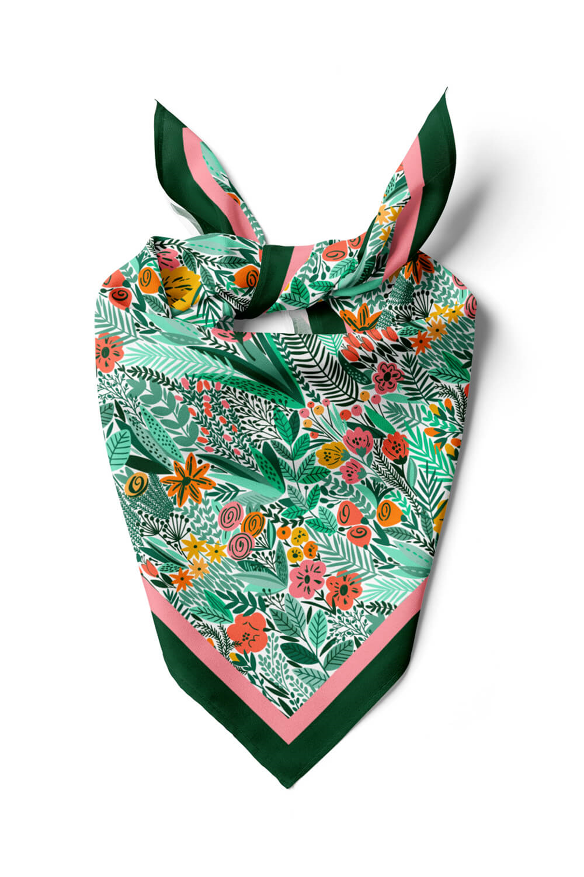 A44 Kadın Yeşil Greenery Desenli 50x50 Bandana HYL DG0720-22