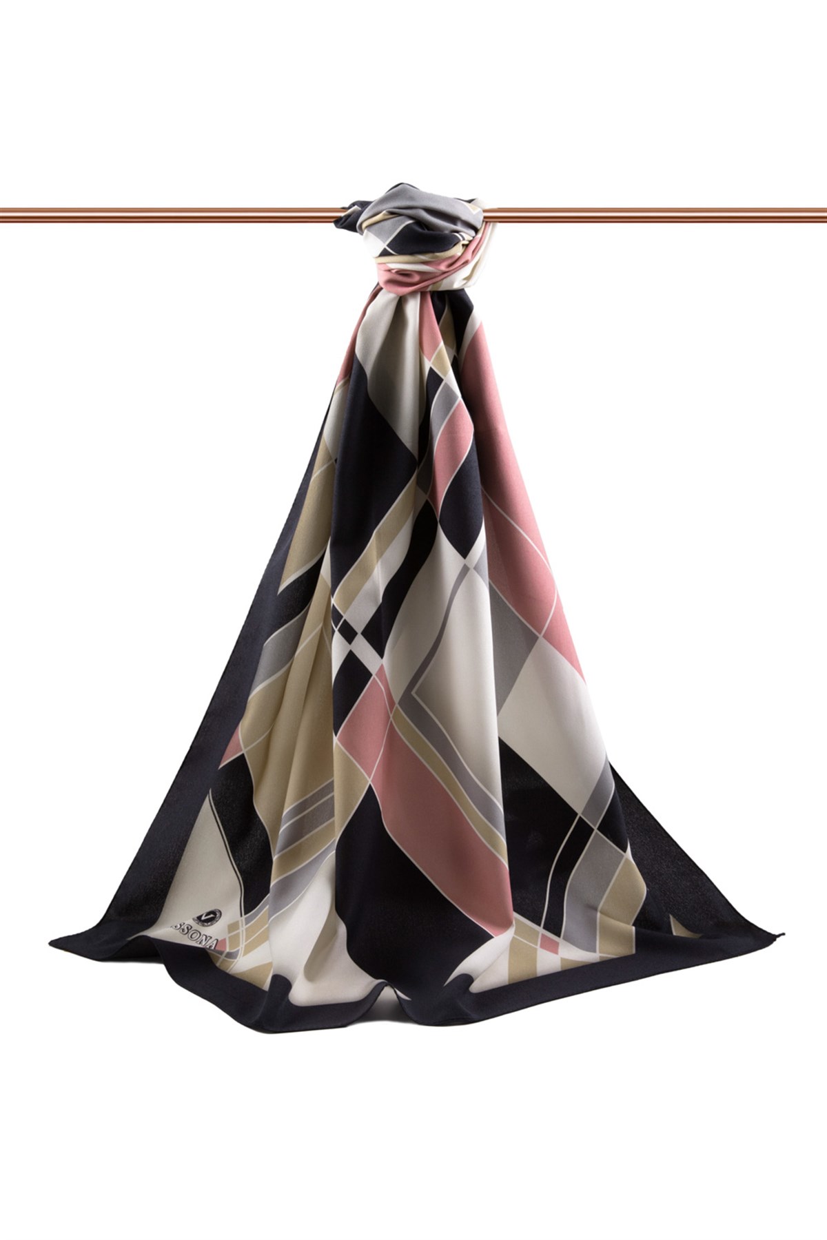 KREP GEOMETRİK DESENLİ PUDRA RENKLİ 75X195 KIRIŞMAZ ŞAL