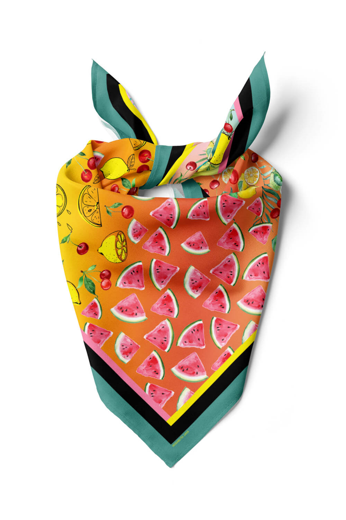 G59 Kadın Kırmızı Fruits Desenli 50x50 Bandana DG01456-22