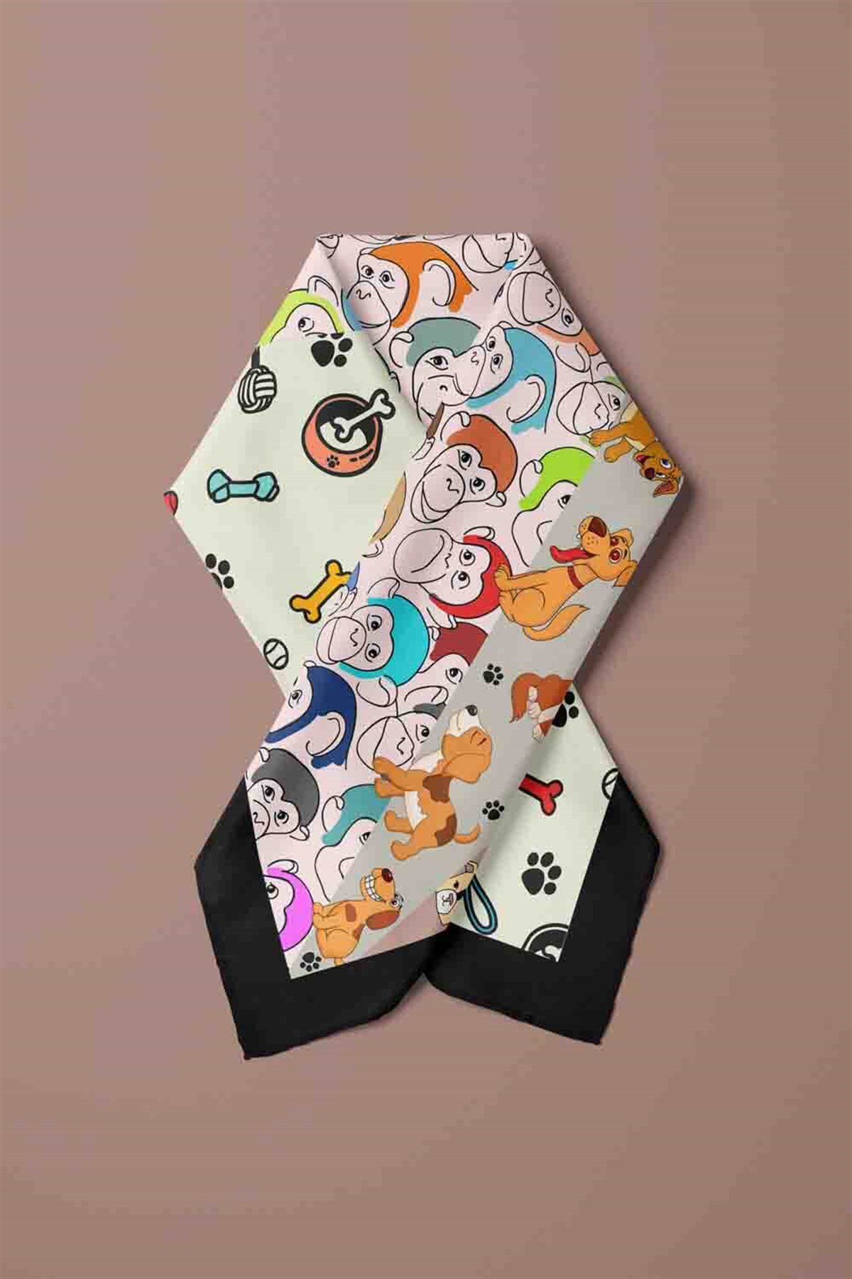 Violla D4 Dog Monkey Desenli Krem Kırmızı Köpek Bandanası DG5575 45x45