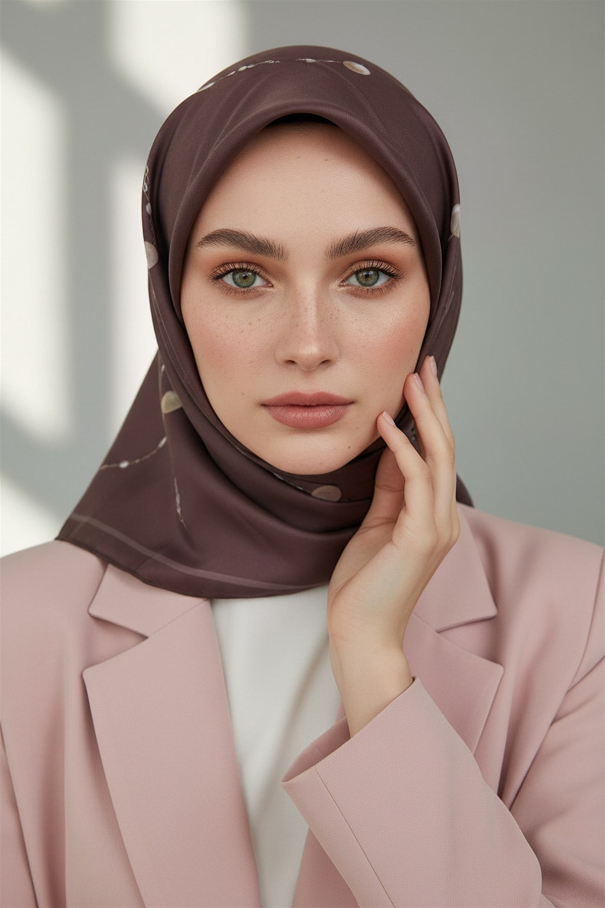 %100 Twill İpek İnci Desenli 90x90 Eşarp Dikim Şekli : El Dikişi