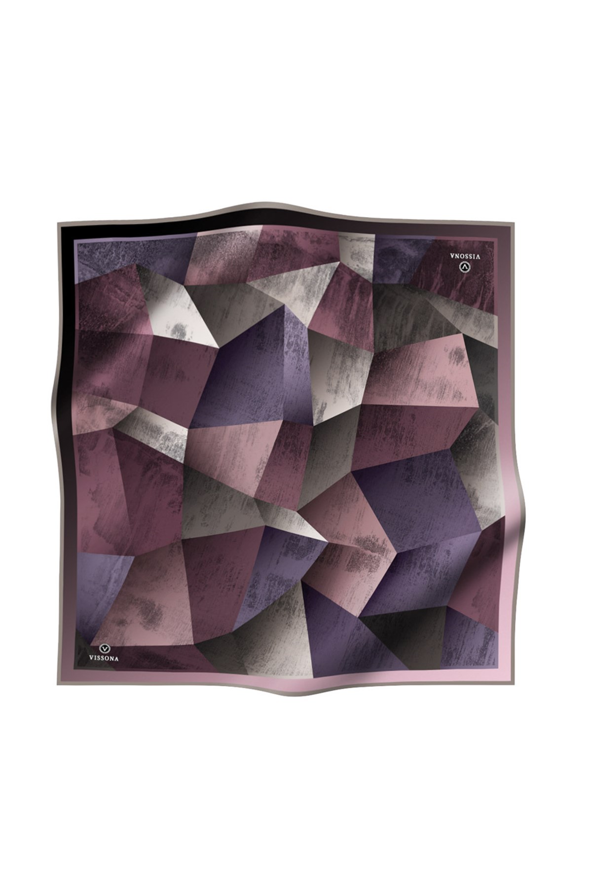 % 57 İPEK % 43 VİSKON Twill İpek Geometrik Desenli Lila - Pembe Renkli 90x90 Eşarp Dikim Şekli : El Dikişi