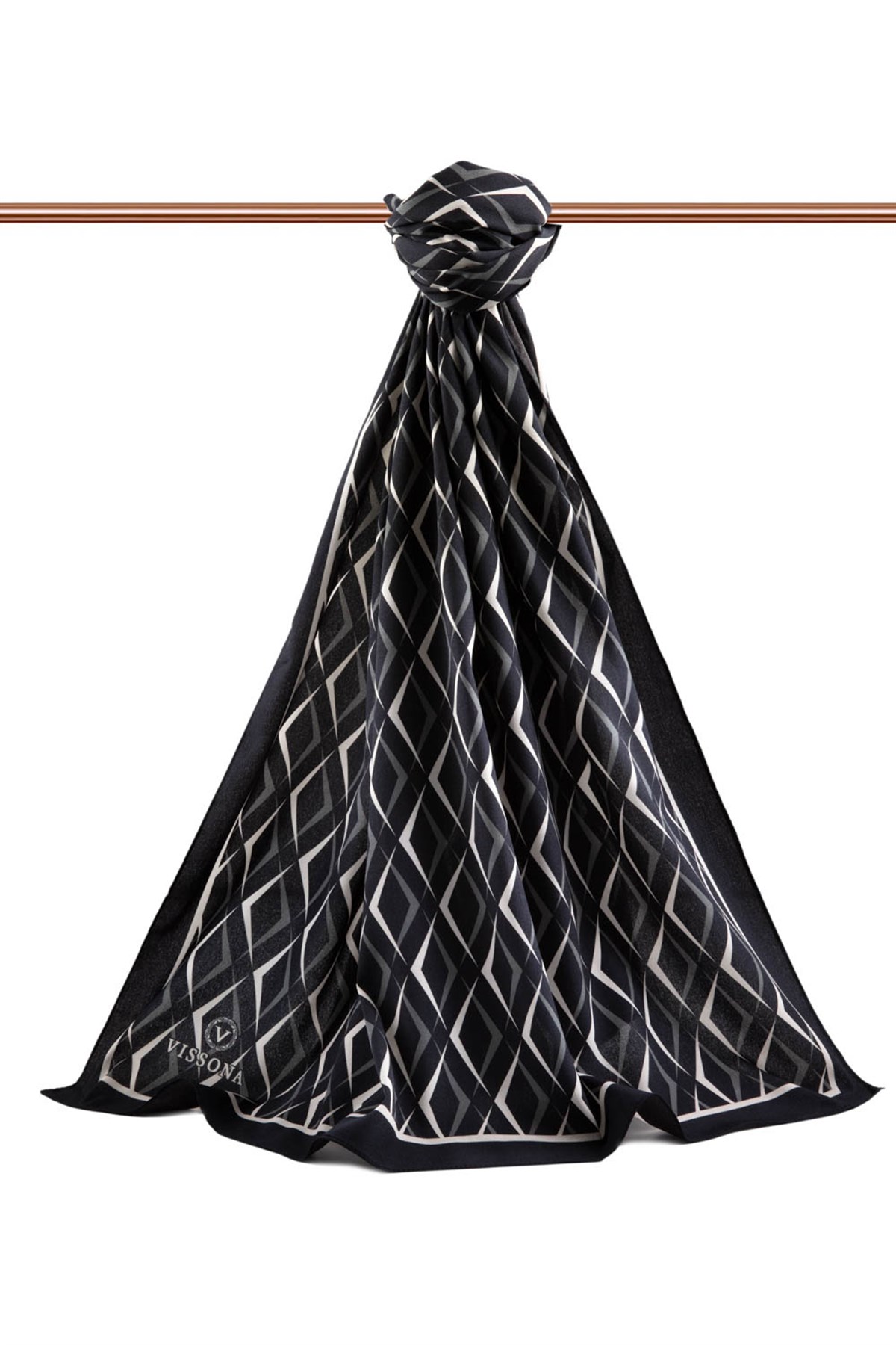 KREP GEOMETRİK DESENLİ SİYAH - KREM RENKLİ 75X195 KIRIŞMAZ ŞAL