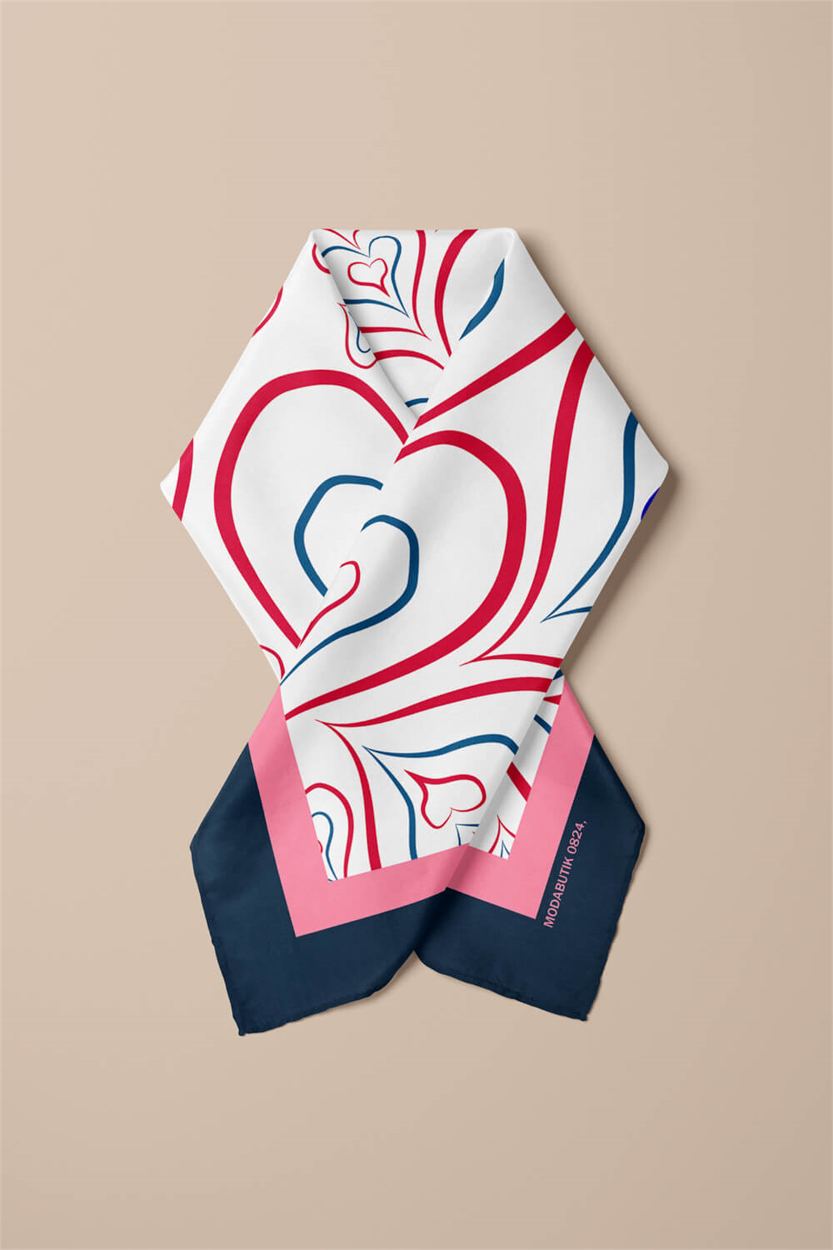 H18 Kadın Kırmızı Kalp Desenli 50x50 Bandana HYL DG0824-22