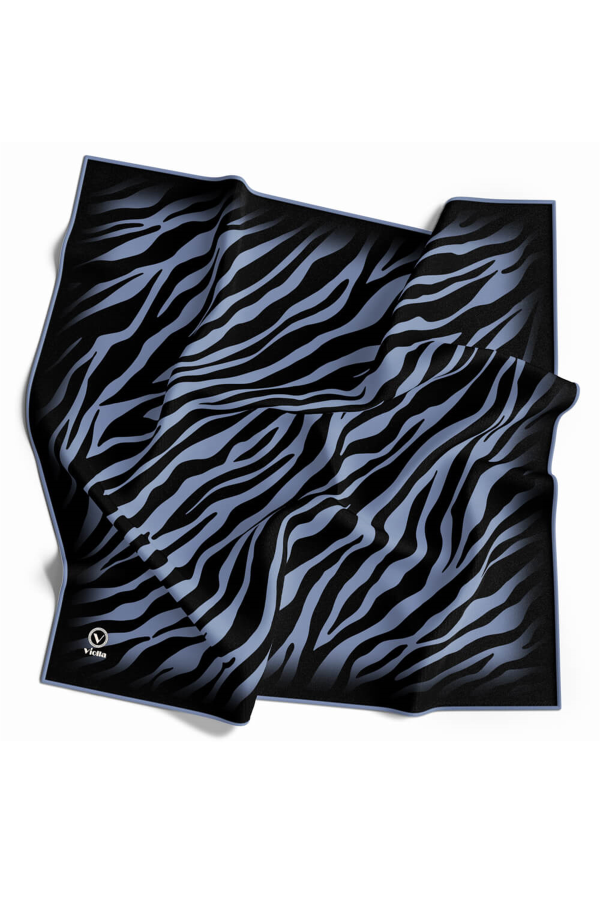 Twill Zebra Desenli İndigo Renkli 90x90 Eşarp (İpek İçermez) Dikim Şekli : El Dikişi
