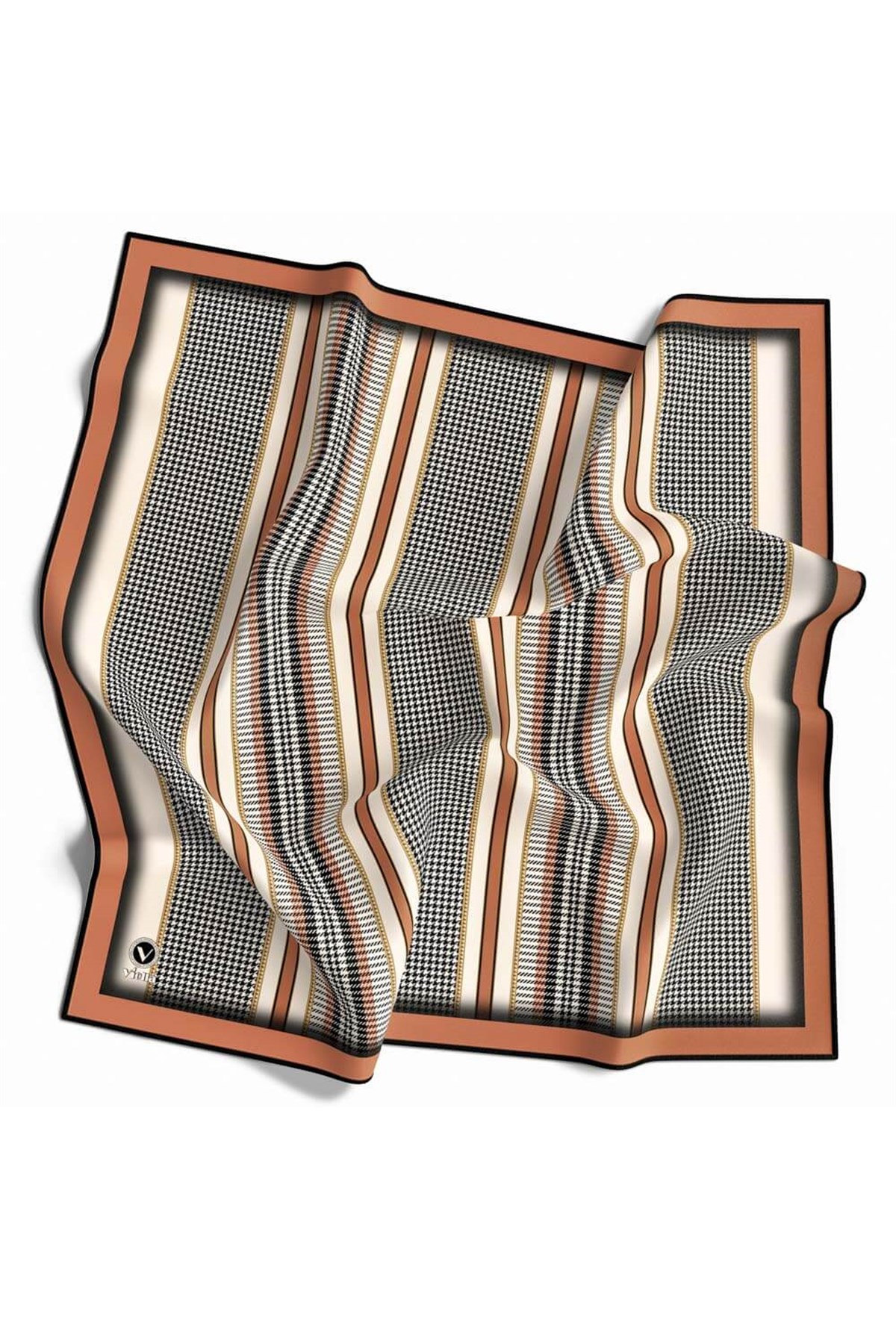 Twill Kazayaklı Şerit Desenli Somon Renkli 90x90 Eşarp (İpek İçermez) Kenar Dikiş Şekli El Dikişli