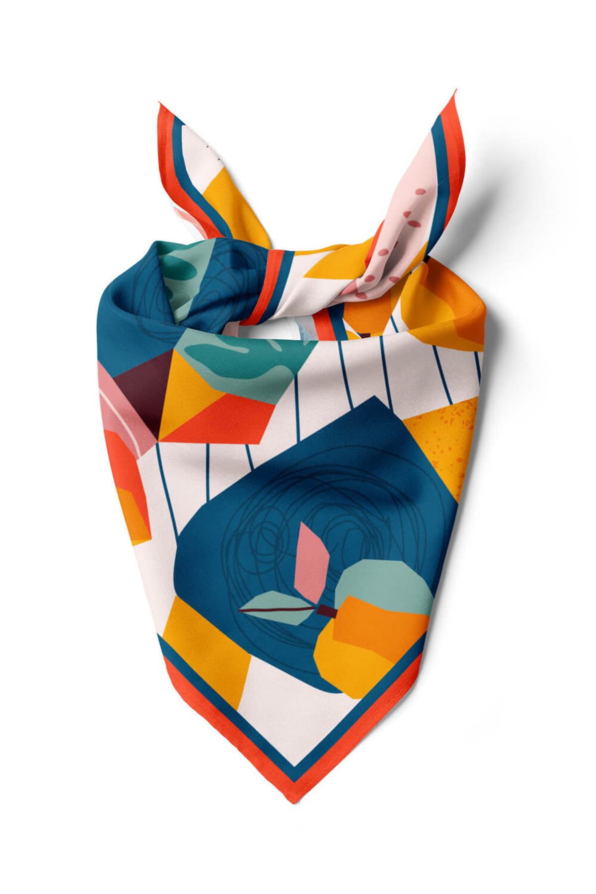 Vissona Geometrik Desenli %100 İpek Bandana 55x55