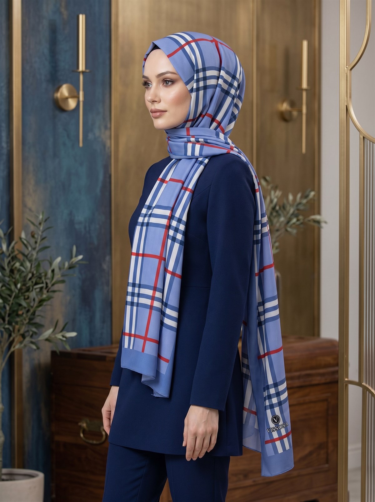 KREP EKOSE DESENLİ BEBE MAVİSİ RENKLİ 75X195 KIRIŞMAZ ŞAL
