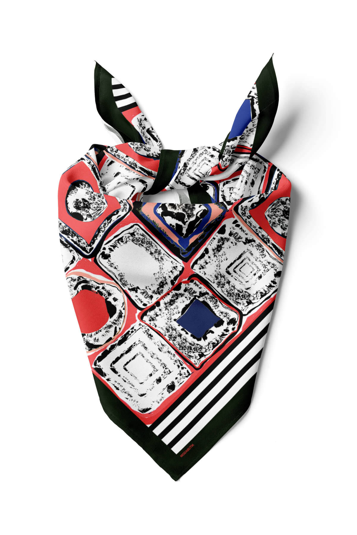 Kadın Kırmızı Sina Desenli 50x50 Bandana DG1030-22