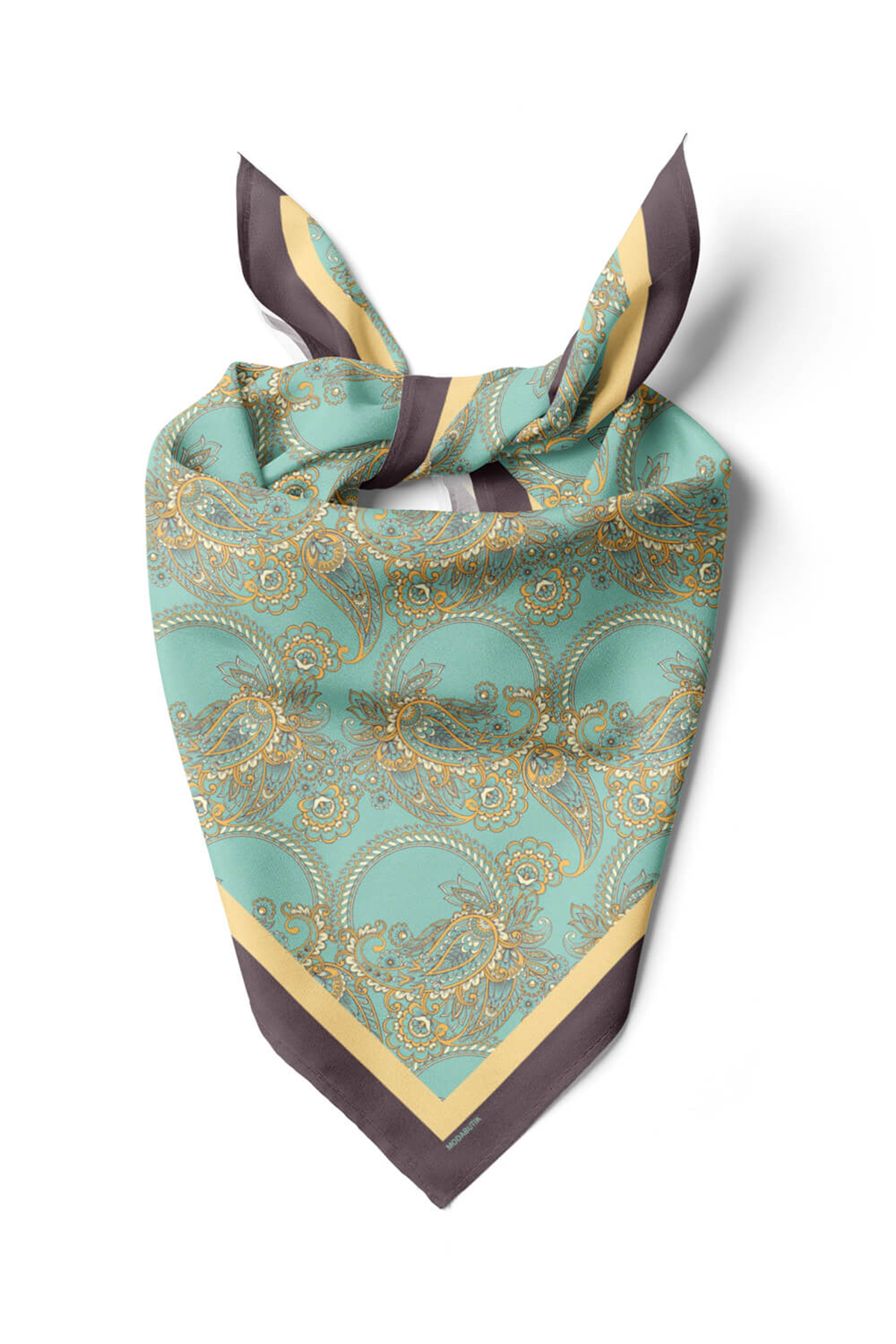 Kadın Açık Mavi Krem Bangle Desenli 50x50 Bandana HYL DG0917-22