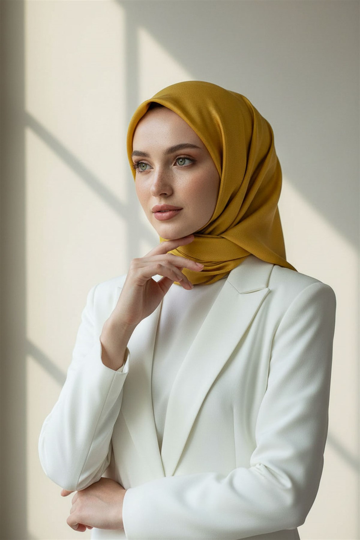 %100 Twill İpek Düz Gold Renkli Daha Tok Exclusive Serisi 90x90 Eşarp Dikim Şekli : El Dikişi