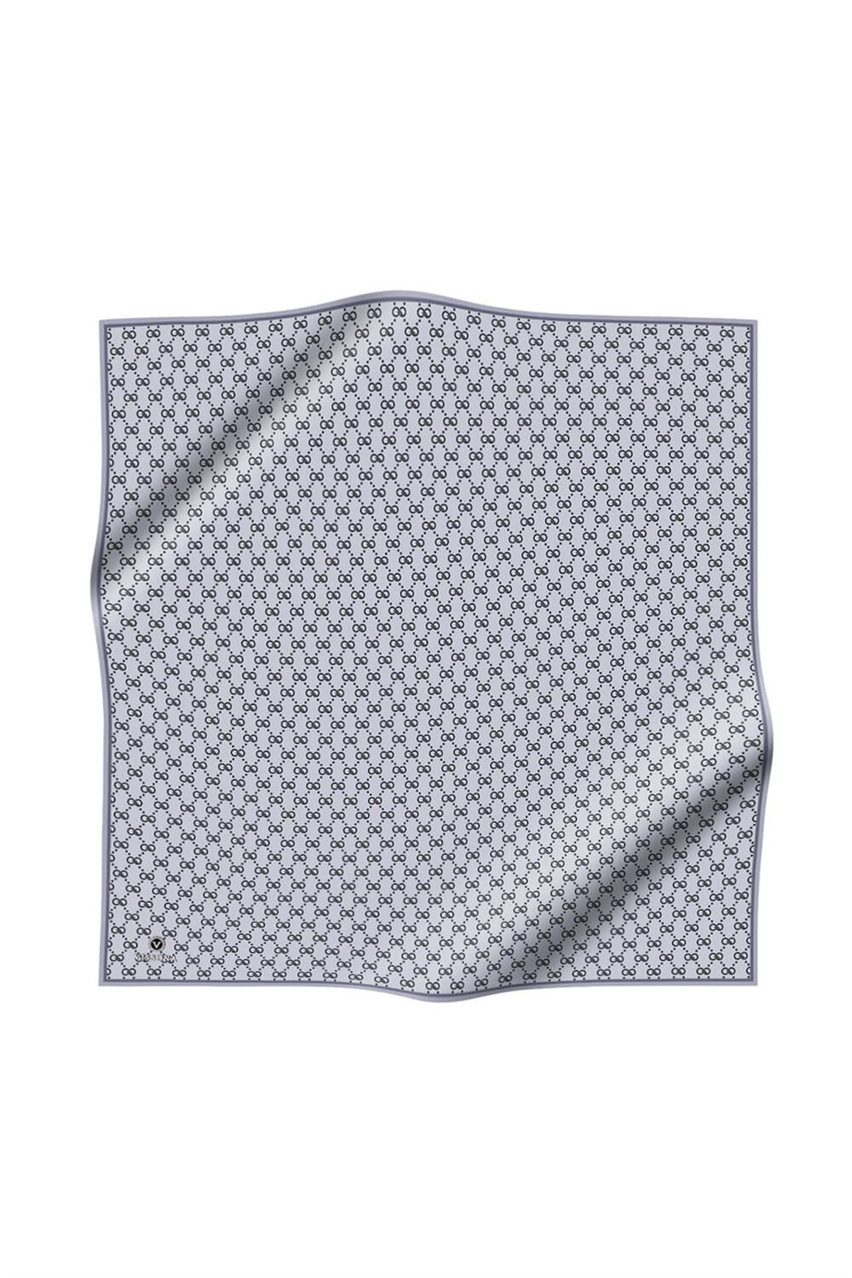 %100 Twill İpek Geometrik Desenli Gri Renkli 90x90 Eşarp Dikim Şekli : El Dikişi