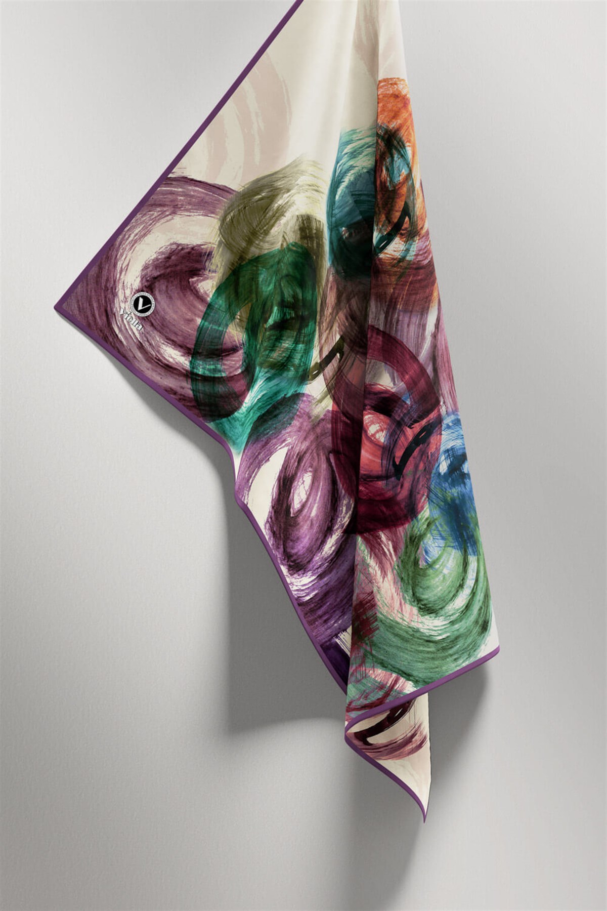 Twill Fırça Efektli Desenli Lila Renkli 90x90 Eşarp (İpek İçermez) Kenar Dikiş Şekli El Dikişli