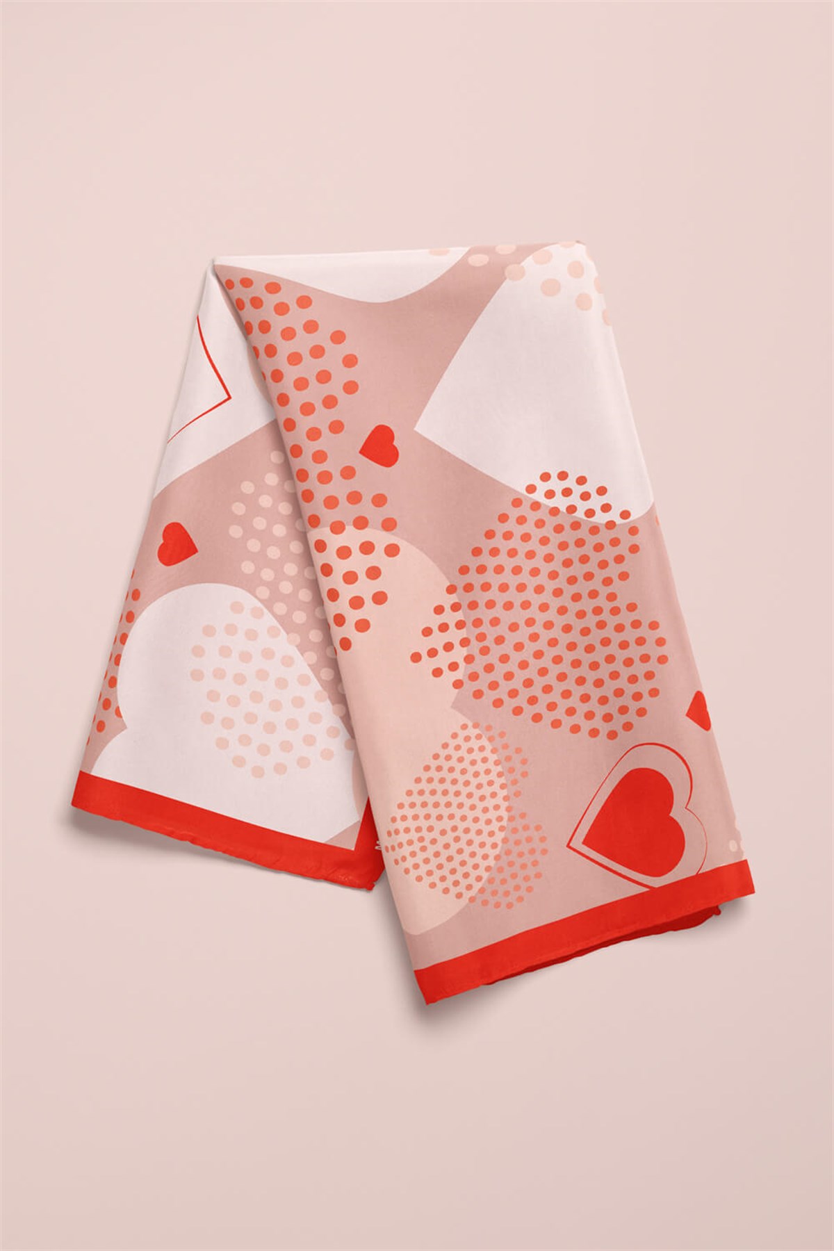 Violla Z20 Kadın Kalp Desenli Bandana 50x50 Pembe DG0266-22
