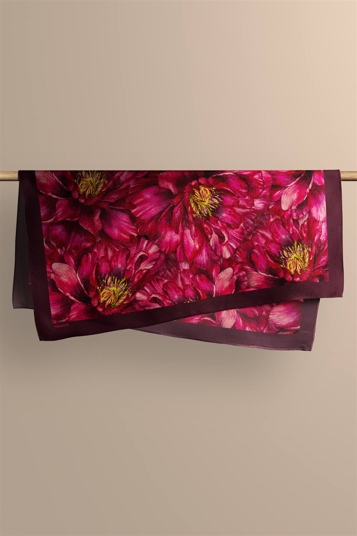 F50 Kadın Gül Desenli Bandana 50x50 Kırmızı DG0325-22