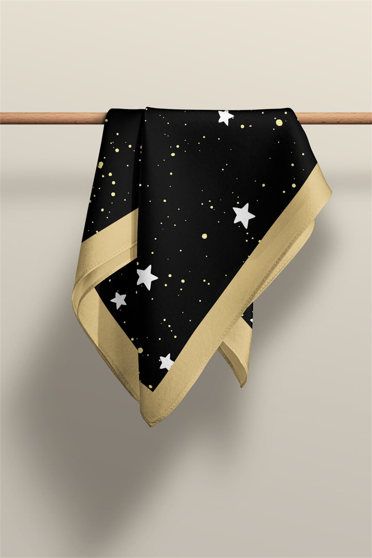 B41 Kadın Yıldız Desenli Bandana 50x50 Siyah DG0341-22 Snz