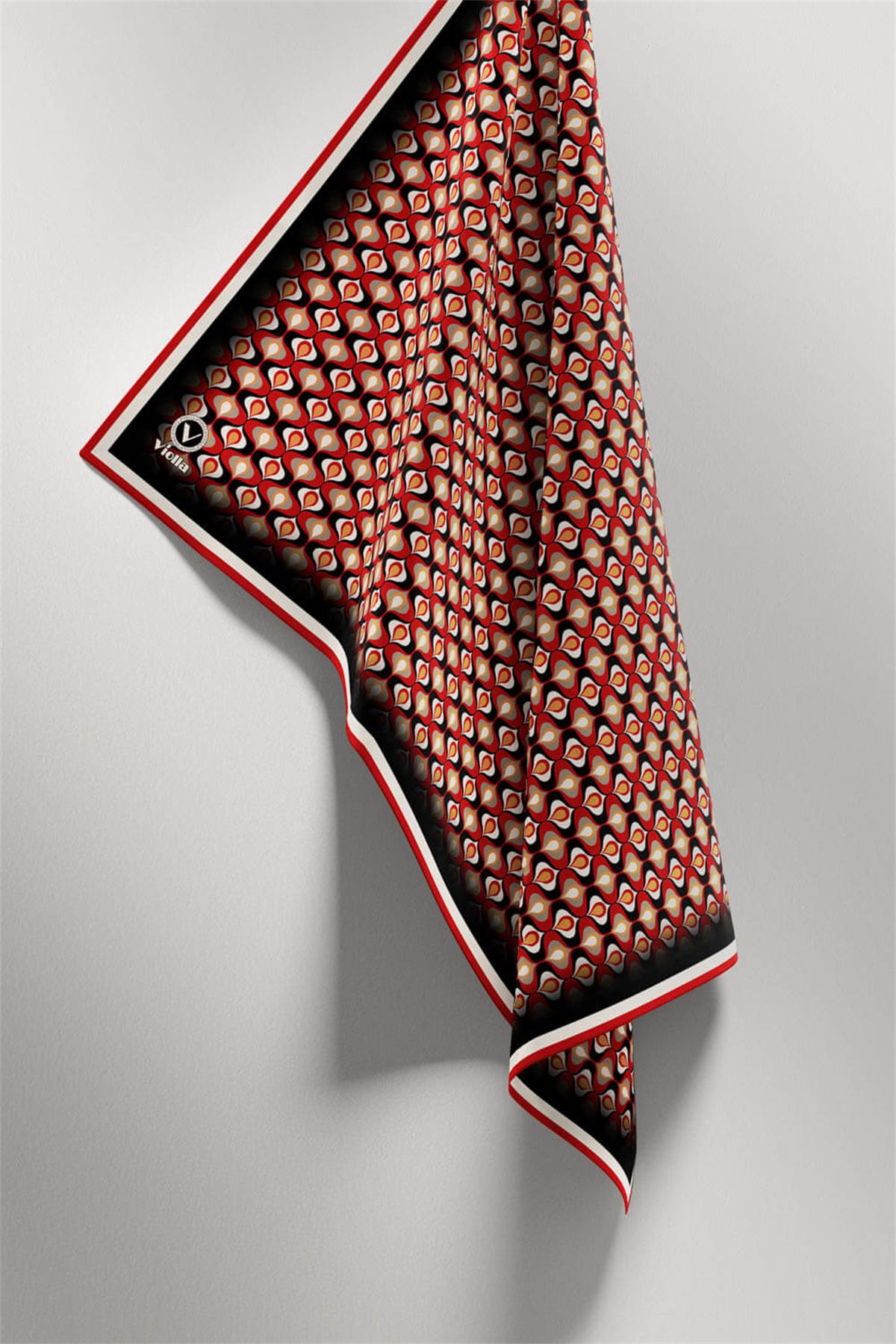 Twill Çıtır Desenli Kırmızı Renkli 90x90 Eşarp (İpek İçermez) Kenar Dikiş Şekli El Dikişli