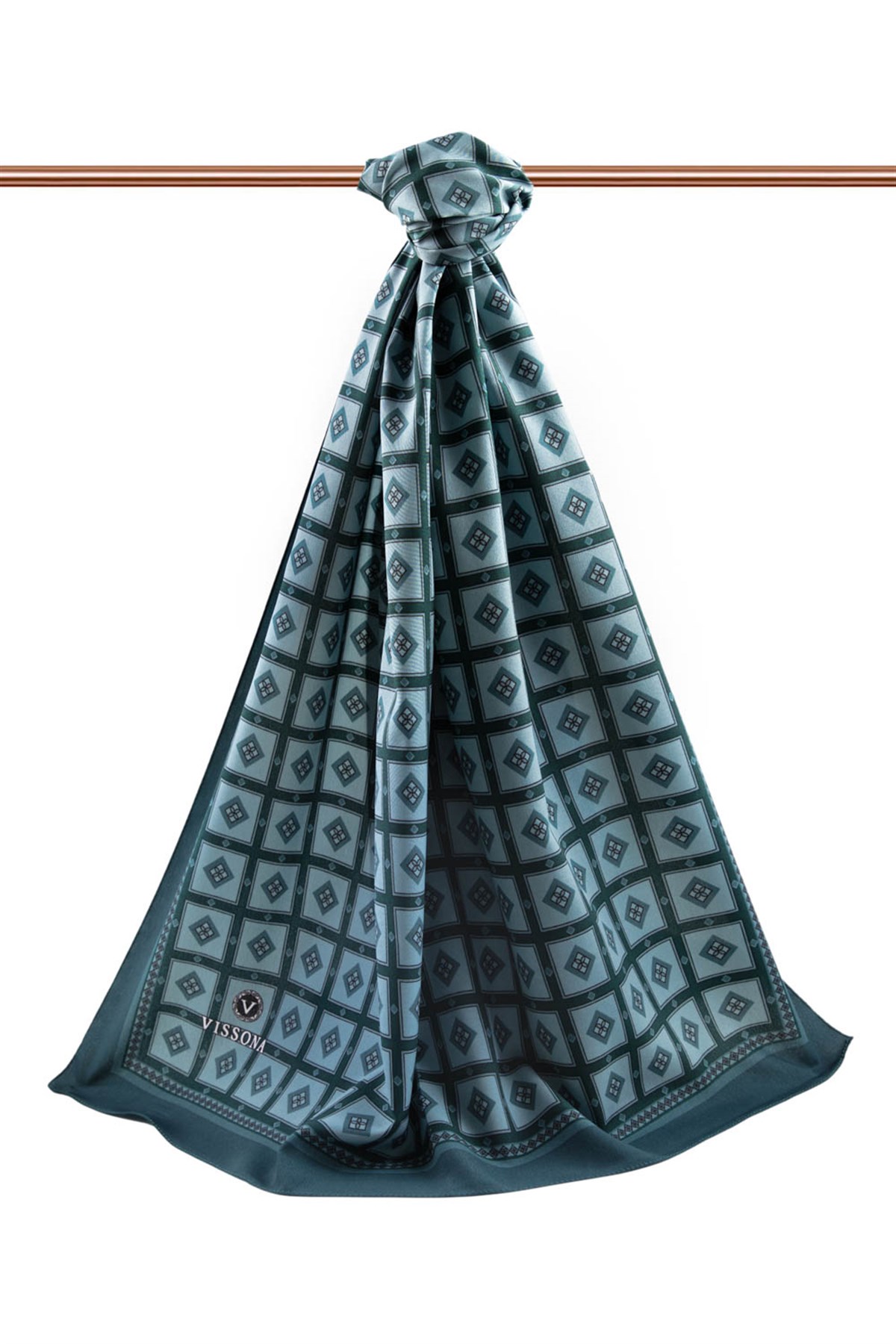 KREP KARE DESENLİ ZÜMRÜT YEŞİLİ RENKLİ 75X195 KIRIŞMAZ ŞAL
