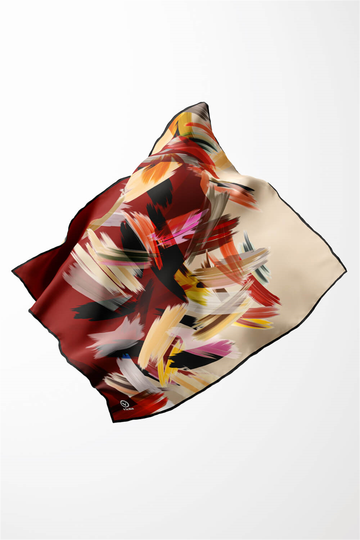 Twill Fırça Desenli Bordo Renkli 90x90 Eşarp (İpek İçermez) Kenar Dikiş Şekli El Dikişli