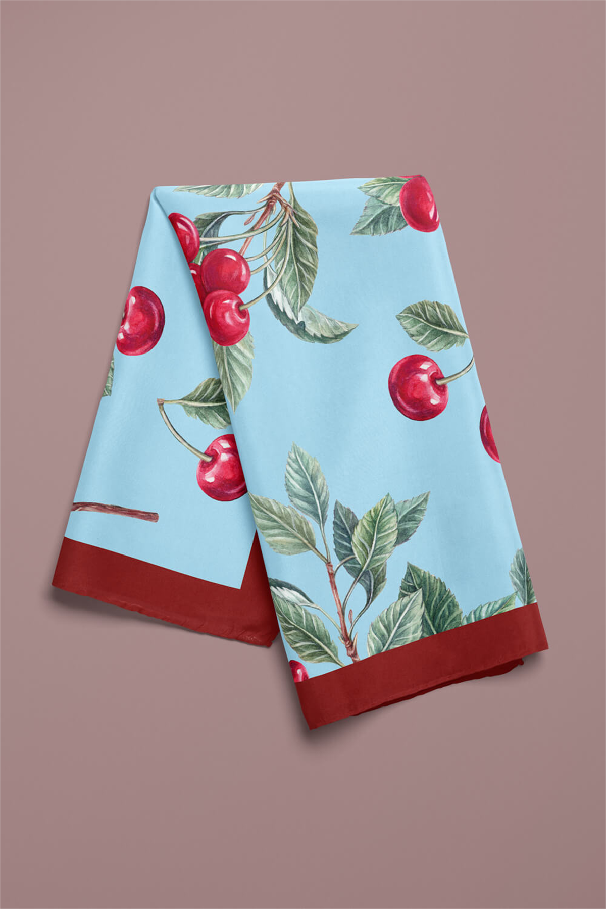 B13 Kadın Kiraz Desenli Bandana 50x50 Kırmızı Yeşil DG0350-22 Snz