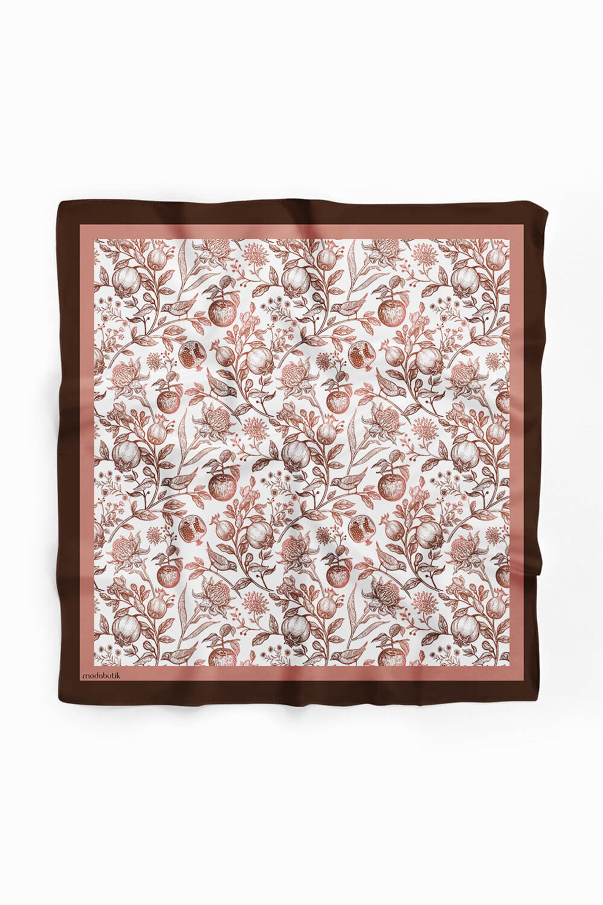 F94 Kadın Kahverengi Burgeon Desenli 50x50 Bandana HYL DG0942-22