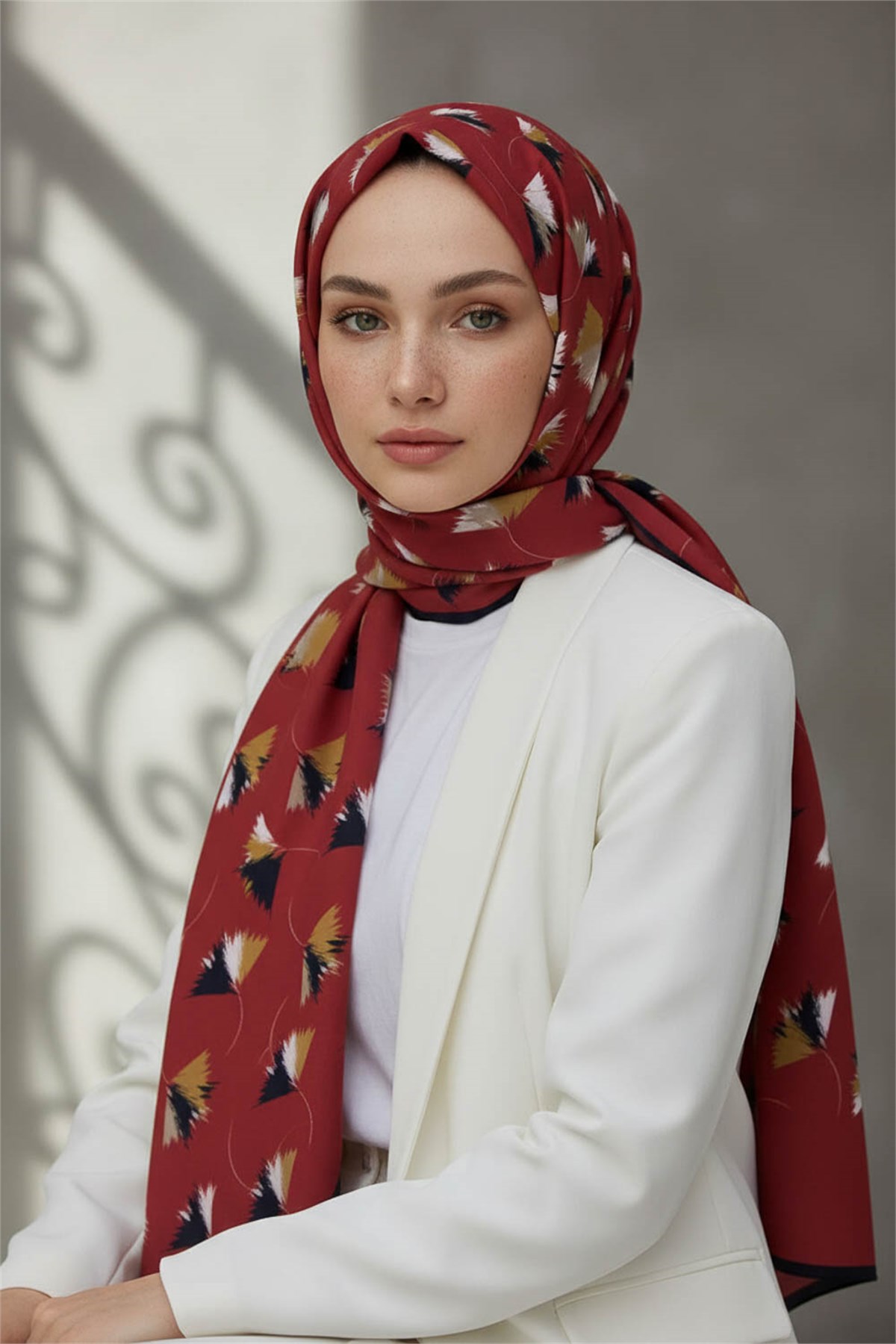 KREP YAPRAK DESENLİ BORDO RENKLİ 75X195 KIRIŞMAZ ŞAL