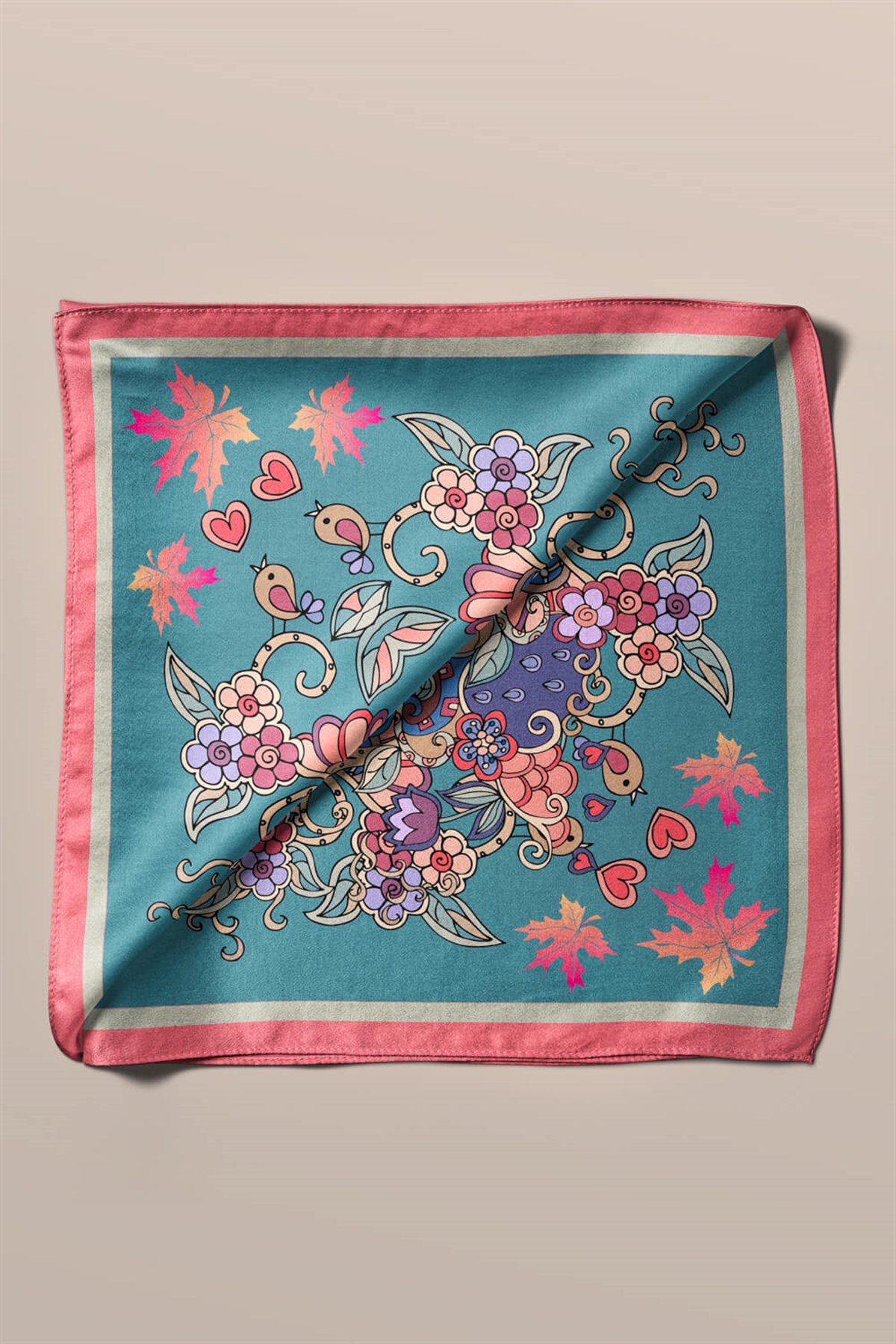 %100 İpek Kadın Desenli Kadın Bandana