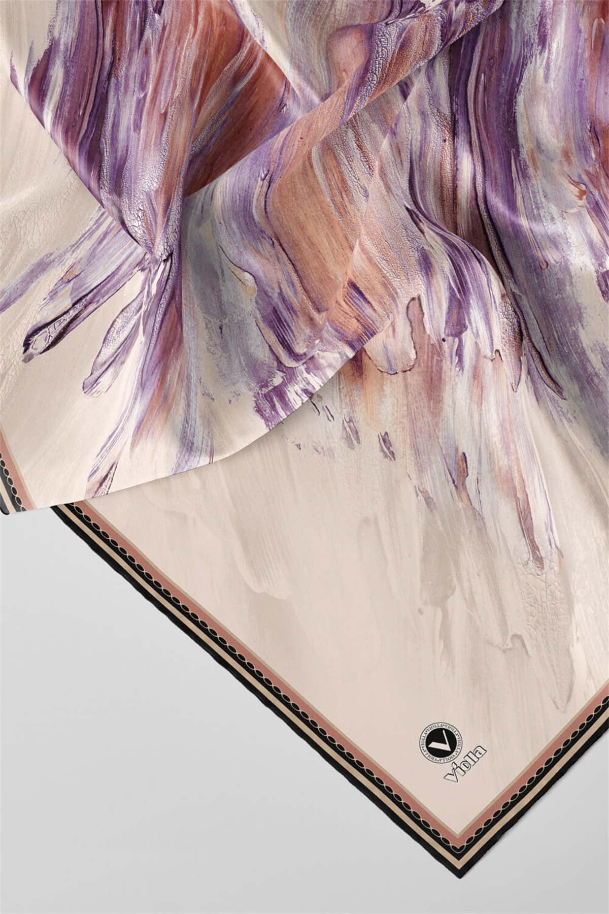 Twill Fırça Darbesi Desenli Somon Renkli 90x90 Eşarp (İpek İçermez) Dikim Şekli : El Dikişi