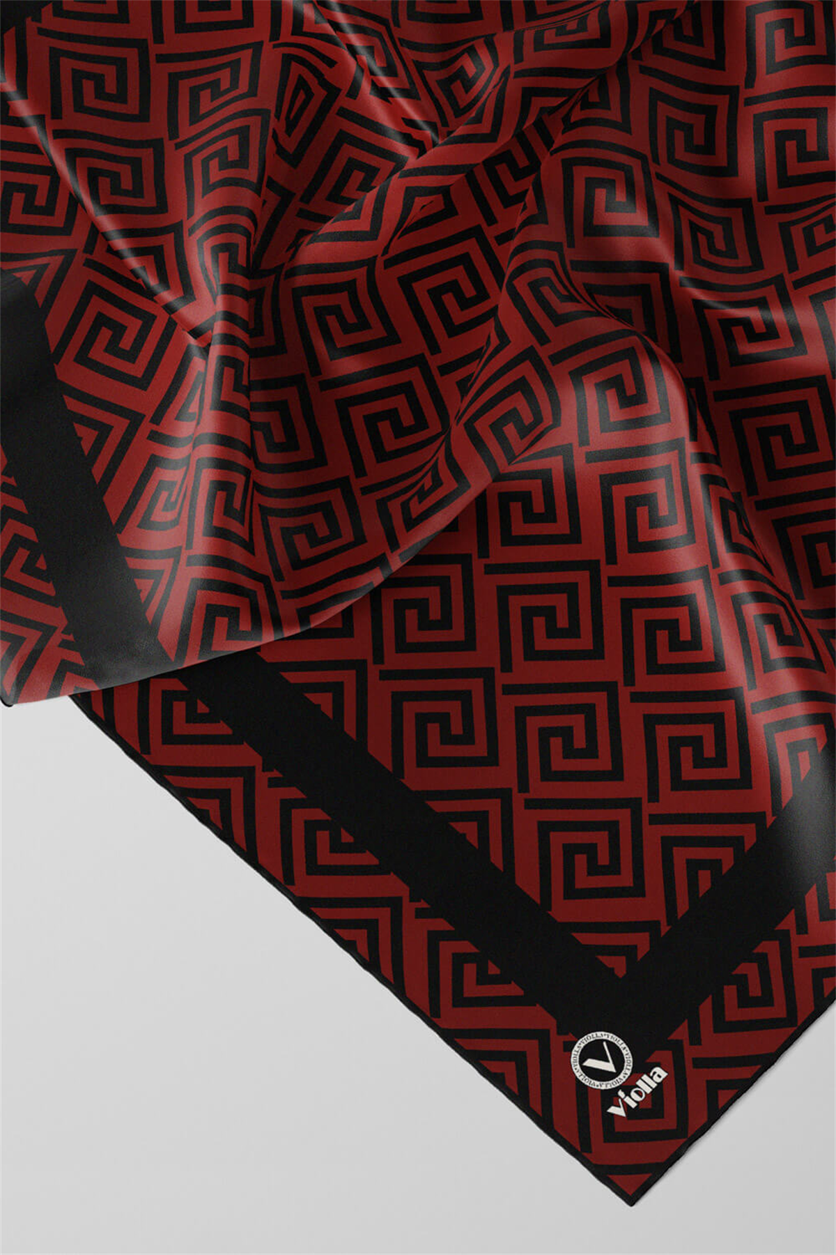 Twill Minimalist Desenli Kırmızı Renkli 90x90 Eşarp (İpek İçermez) Kenar Dikiş Şekli El Dikişli