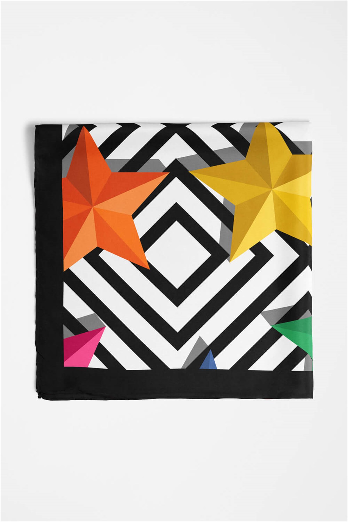 Violla Y68 Kadın Yıldız Desenli Bandana 50x50 Sarı Yeşil DG0343-22