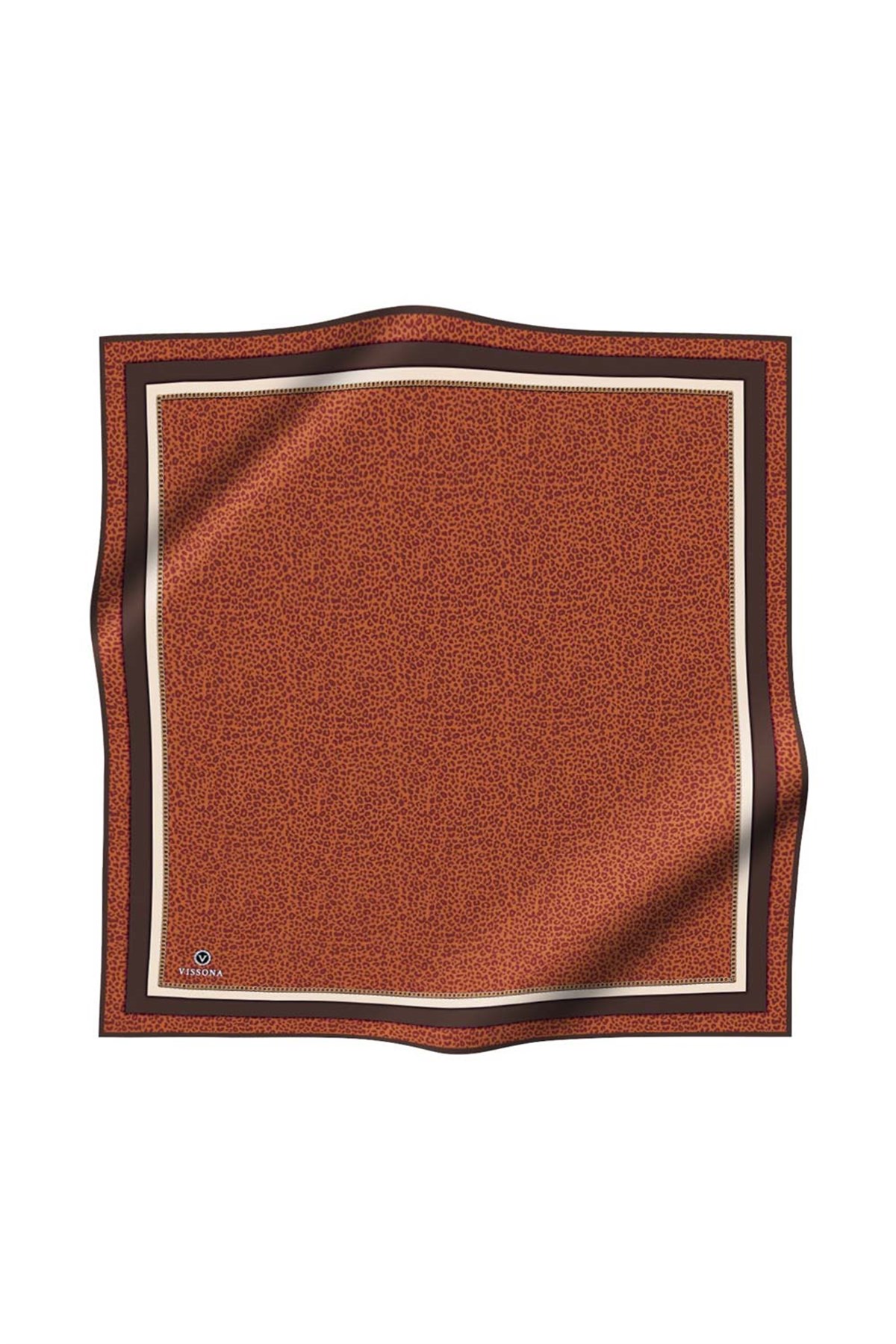 %100 Twill İpek Leopar Desenli Taba - Kahverengi Renkli 90x90 Eşarp Dikim Şekli : El Dikişi