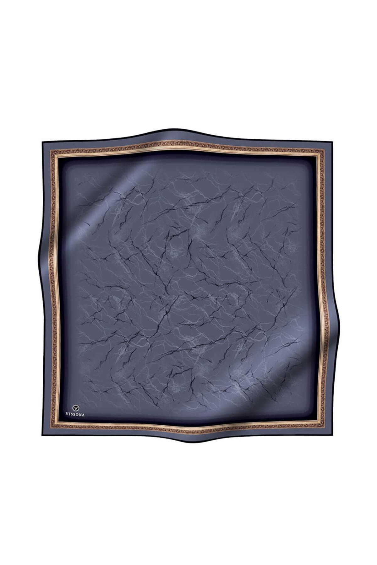%100 Twill İpek Mermer Desenli Gri Renkli 90x90 Eşarp Dikim Şekli : El Dikişi