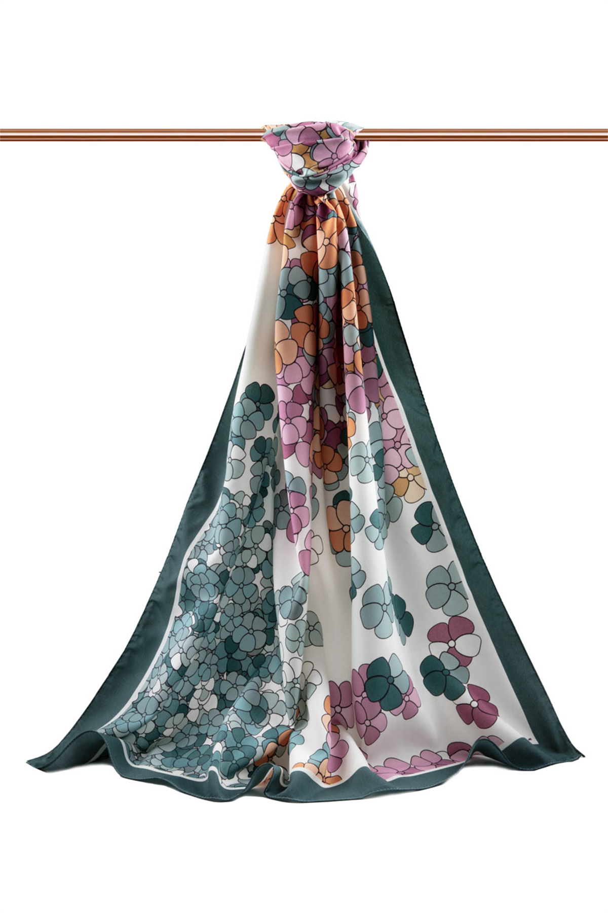 LÜKS MEDİNE İPEĞİ YONCA DESENLİ MİNT YEŞİLİ RENKLİ 75X195 KIRIŞMAZ ŞAL MOSS KREP DİKİŞ TİPİ İTALYAN DİKİŞLİ