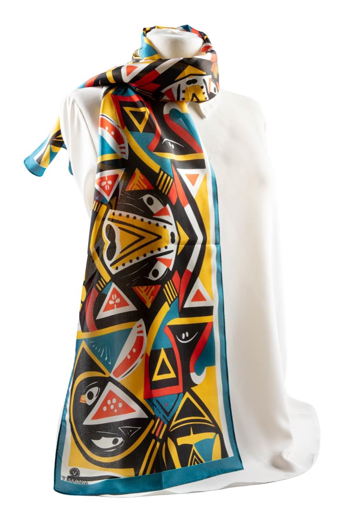 Vissona Geometrik Desenli İpek Fular