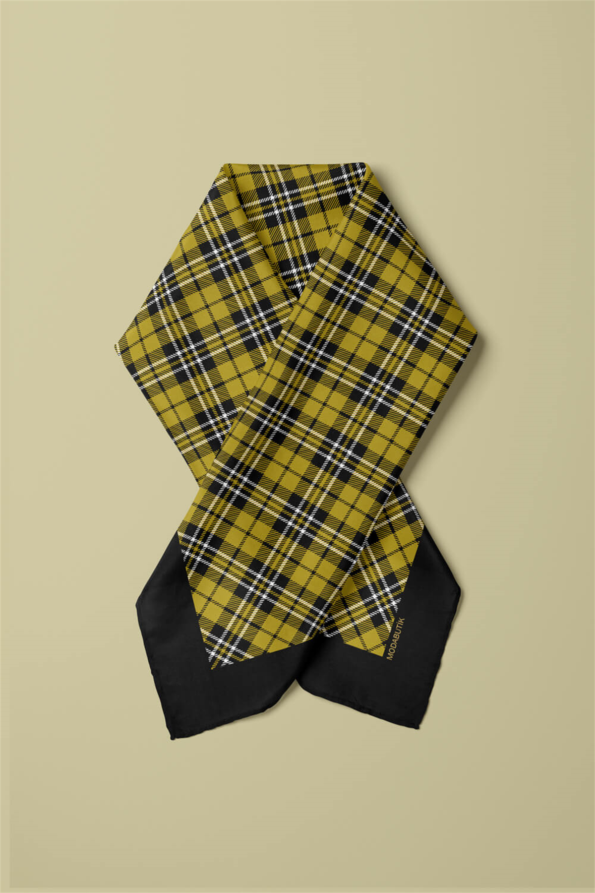 Z48 Kadın Siyah Yeşil Kare Desenli 50x50 Bandana HYL DG01411-22