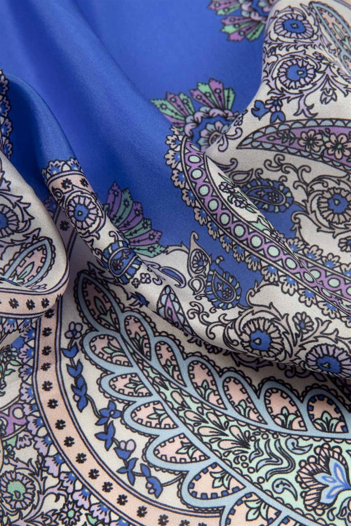 100% İpek Etro Desenli Saks Renkli 92x210 Şal