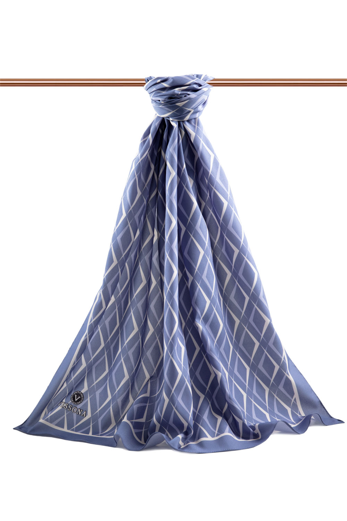 LÜKS MEDİNE İPEĞİ GEOMETRİK DESENLİ BEBE MAVİSİ RENKLİ 75X195 KIRIŞMAZ ŞAL MOSS KREP DİKİŞ TİPİ İTALYAN DİKİŞLİ