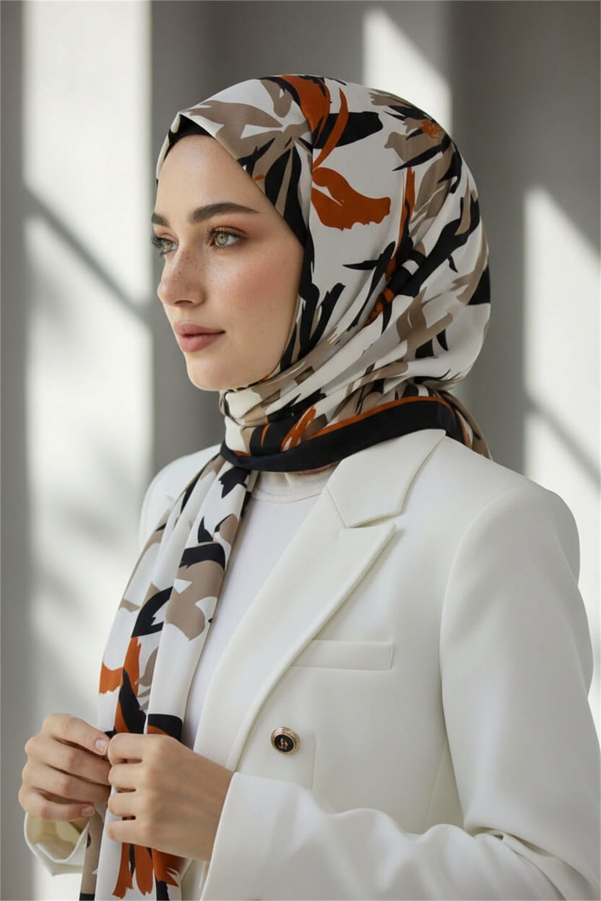 KREP YAPRAK DESENLİ SİYAH - TABA RENKLİ 75X195 KIRIŞMAZ ŞAL
