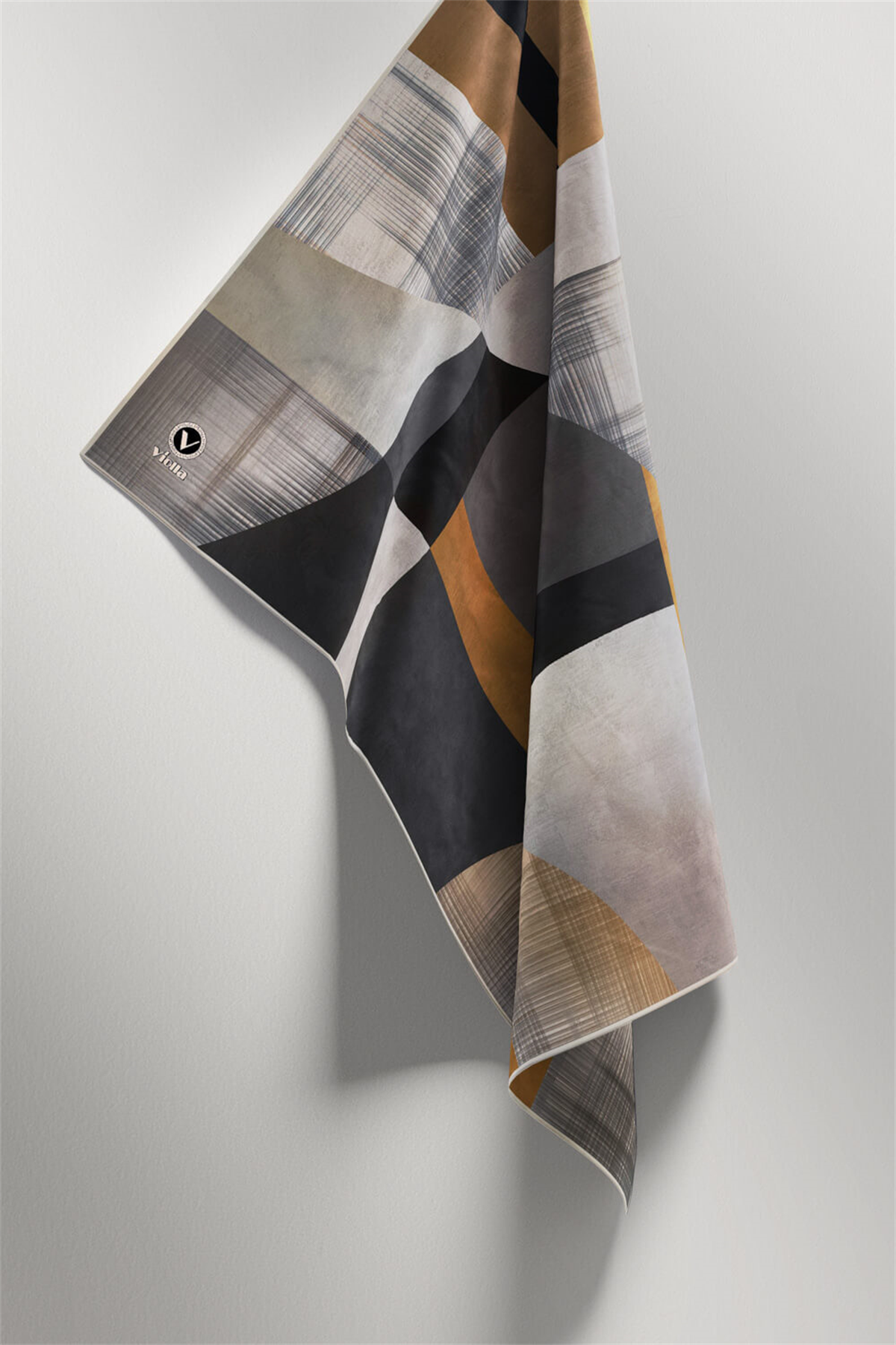 Twill Geometrik Desenli Gri Renkli 90x90 Eşarp (İpek İçermez) Kenar Dikiş Şekli El Dikişli