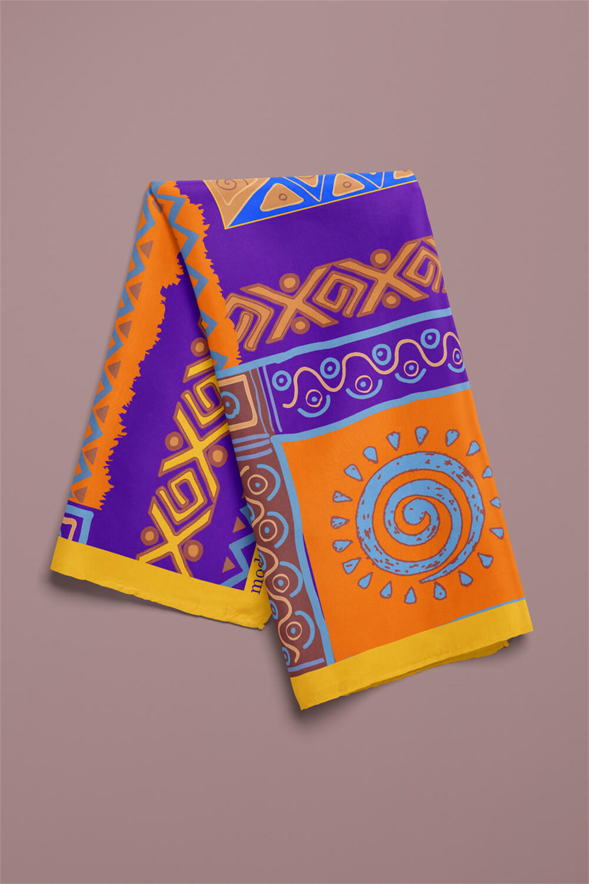 B83 Kadın Etnik Desenli Bandana 50x50 Mor DG0260-22 Snz