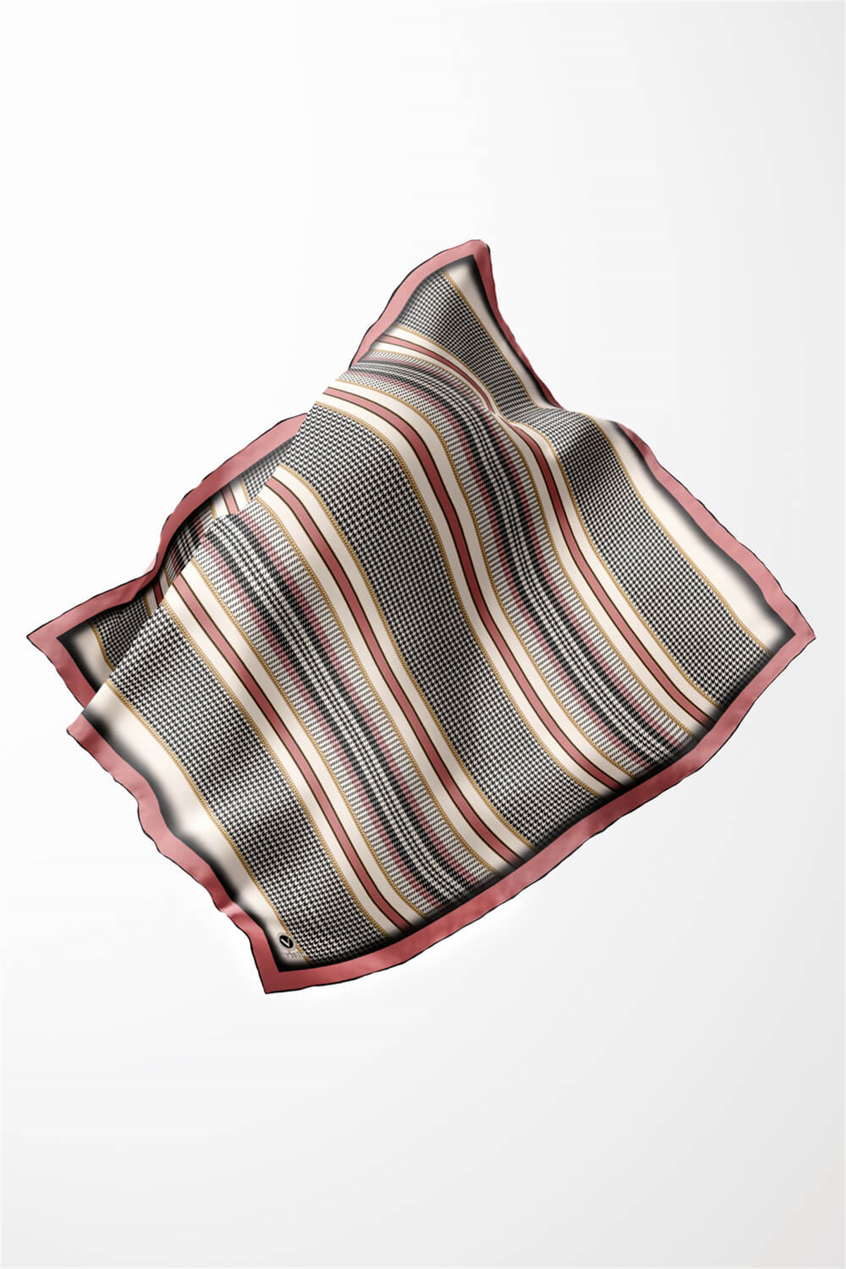 Twill Kazayaklı Şerit Desenli Pudra Renkli 90x90 Eşarp (İpek İçermez) Kenar Dikiş Şekli El Dikişli