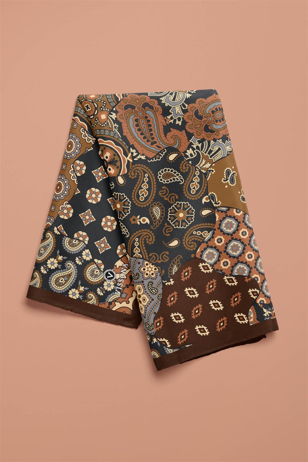 %100 İpek Etnik Desenli Kadın Bandana