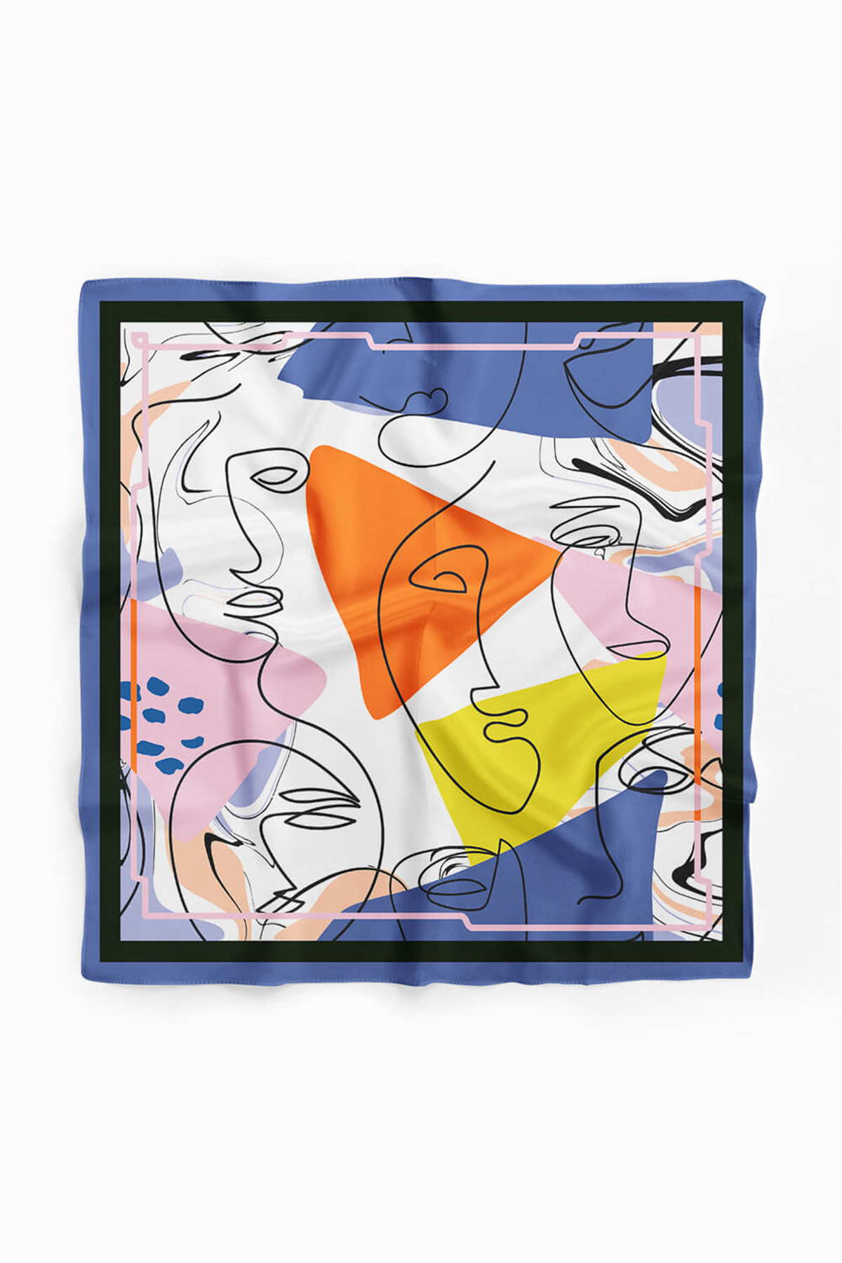 A57 Kadın Turuncu Beyaz Silüet Desenli 50x50 Bandana HYL DG01438-22