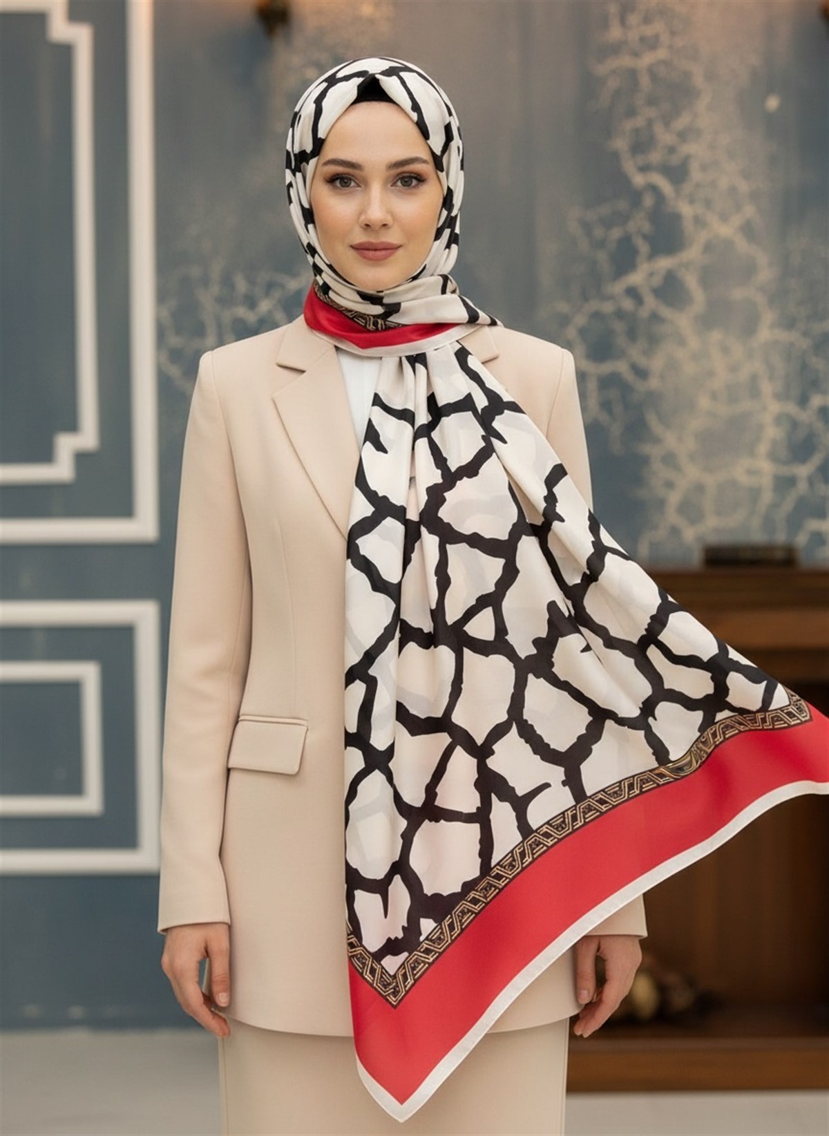 %100 Saf İpek Şal İnce Saten Vual Dokuma Çatlak Desenli 90x210 Şal