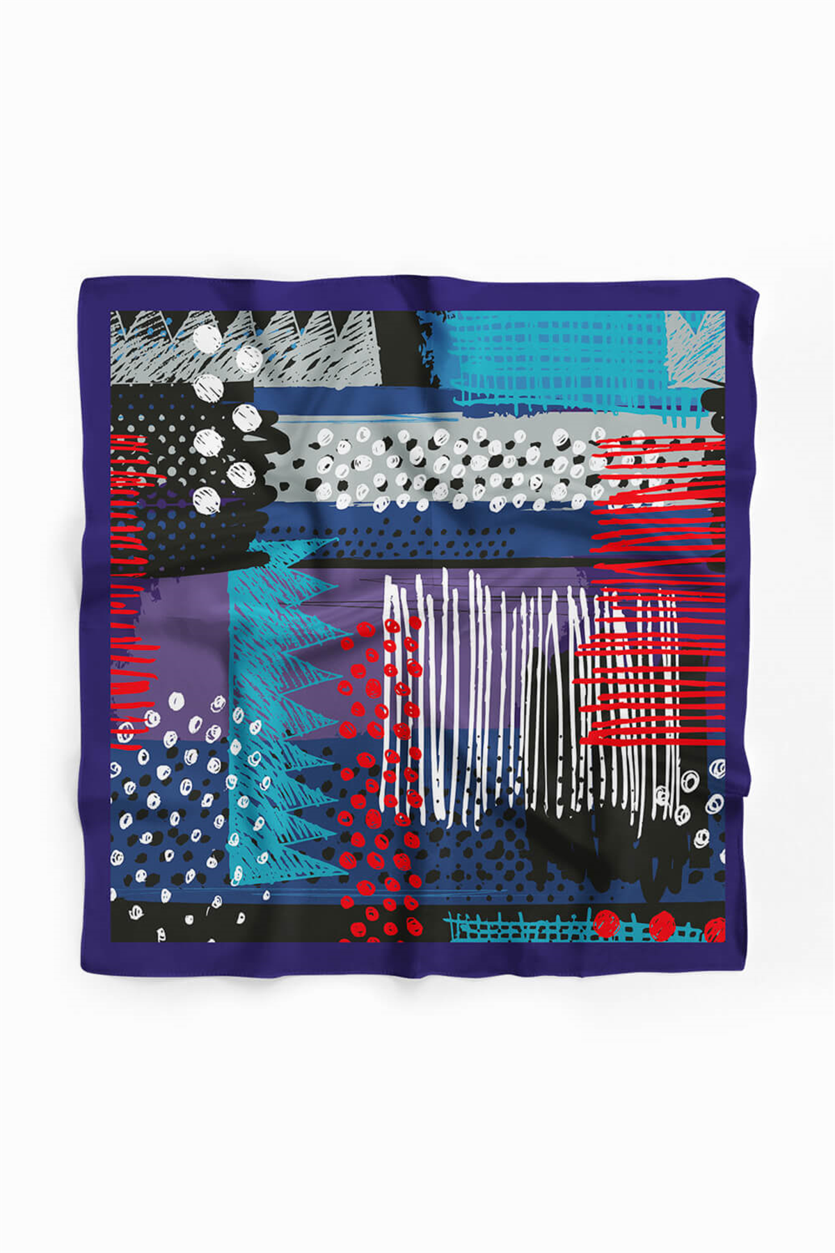 Y18 Kadın Egzotik Desenli Bandana 50x50 Mavi DG0402-22