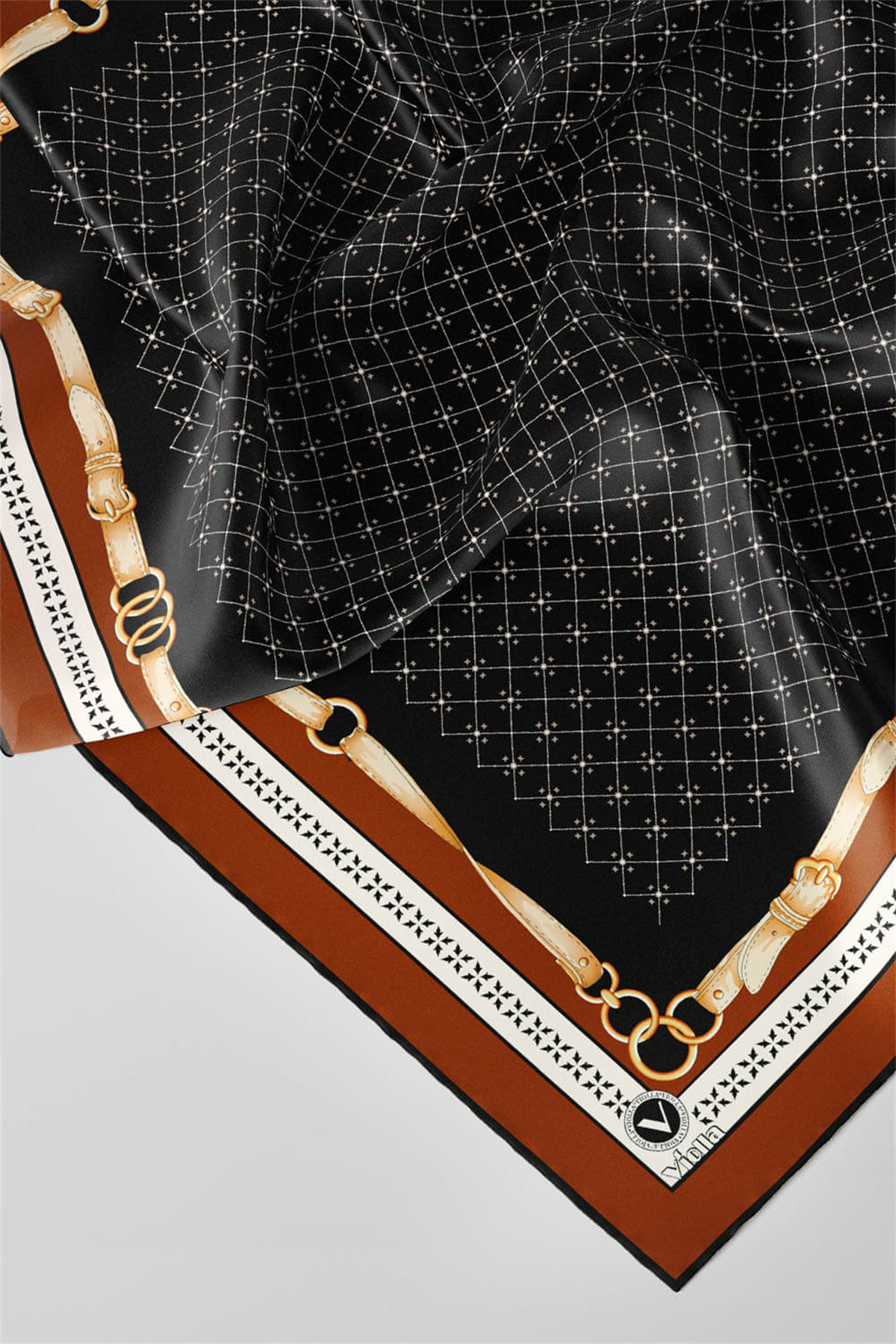 Twill Kemerli ve Çıtır Motifli Desenli Taba Renkli 90x90 Eşarp (İpek İçermez) Dikim Şekli : El Dikişi