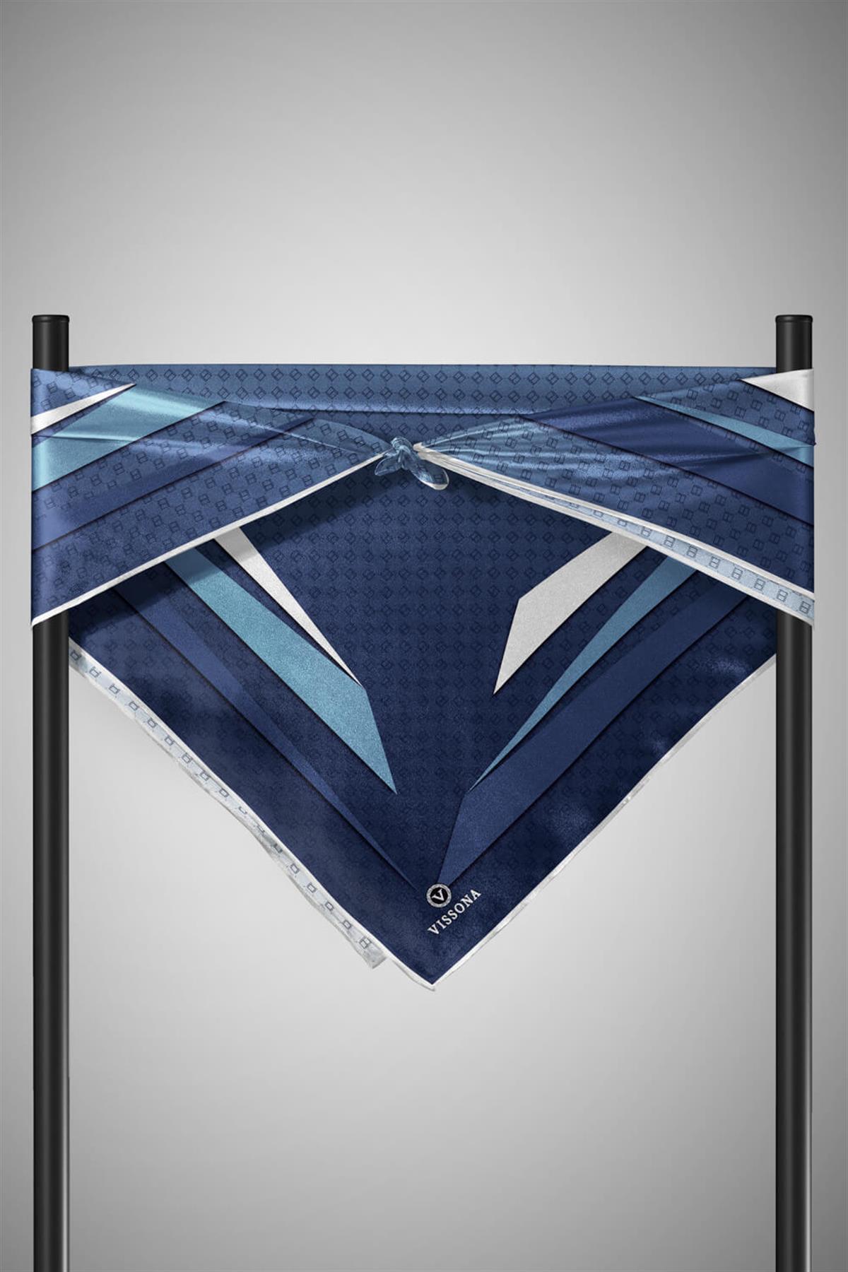%100 Twill İpek Degrade Desenli İndigo - Bebe Mavisi Renkli 90x90 Eşarp Dikim Şekli : El Dikişi